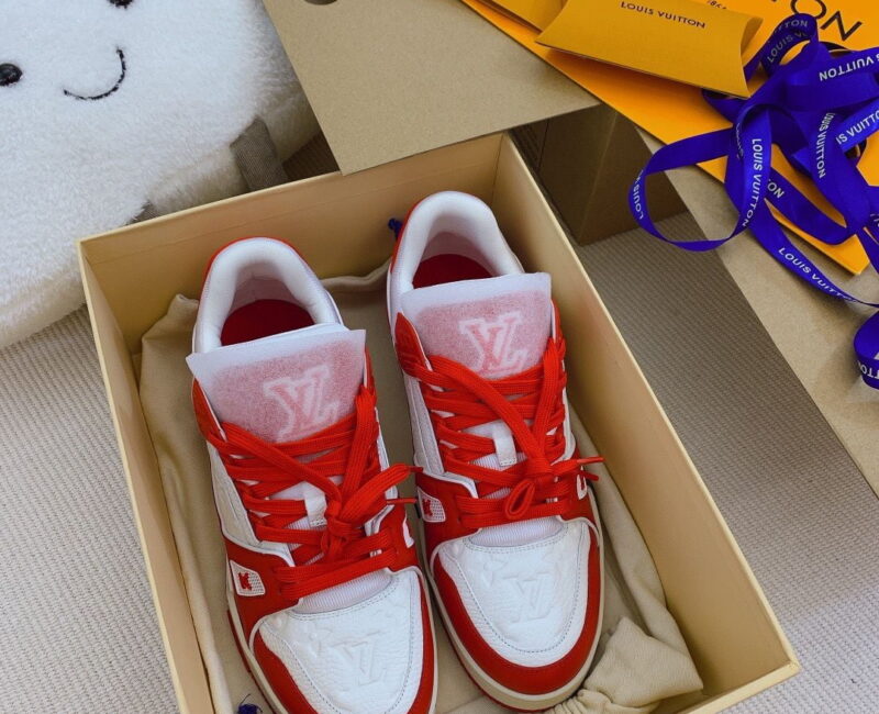 Giày Louis Vuitton Lv Trainer Monogram Red Like Auth
