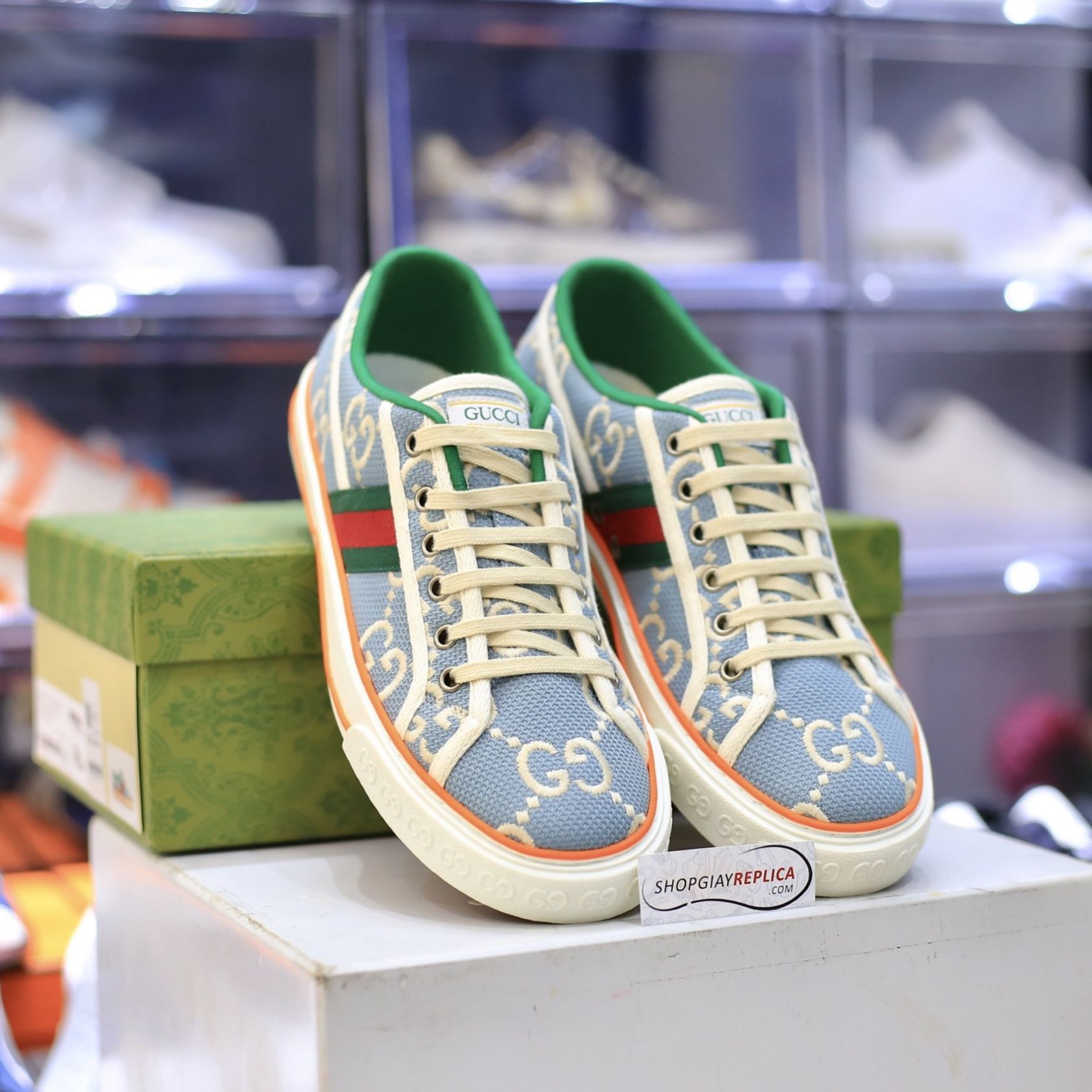 Giày Gucci Tennis 1977 Light Blue Like Auth
