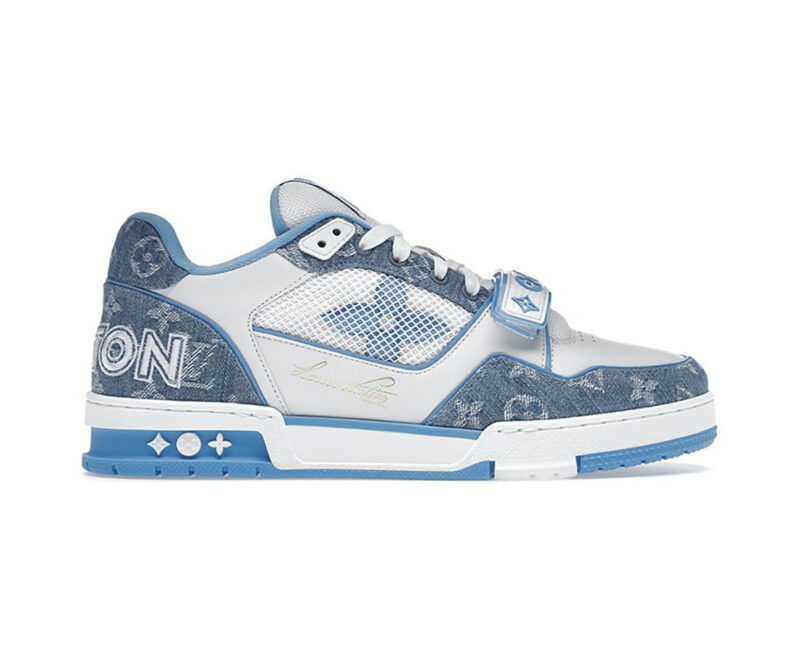 Giày Louis Vuitton Trainer Monogram Denim Blue Xanh quai Velcro Like Auth
