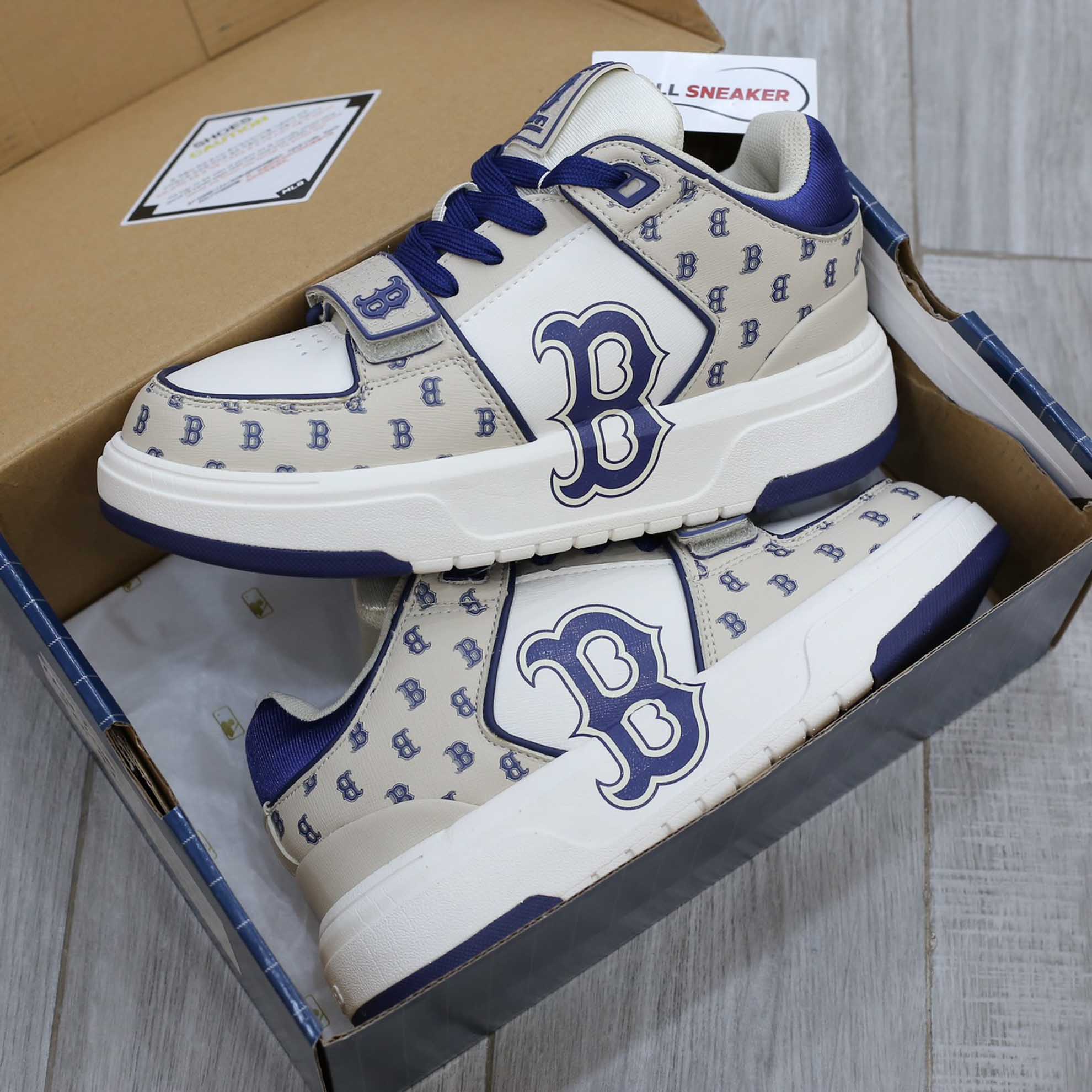 Giày MLB Chunky Liner Mid Classic Monogram Boston Red Sox L.Beige Like Auth