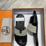 Dép Hermes Nam Canvas Bicolor Trắng Đen