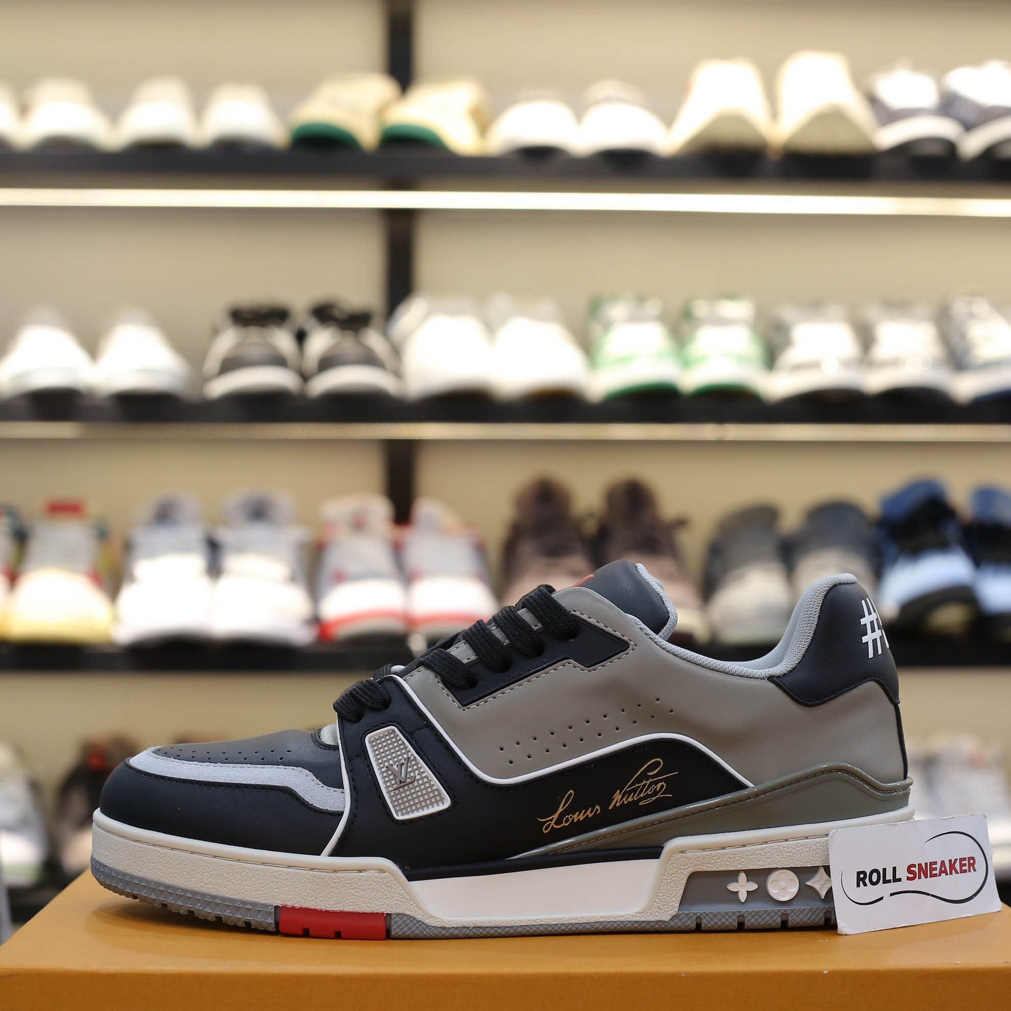 Giày Louis Vuitton Lv Trainer #54 Signature Black Grey Red Like Auth