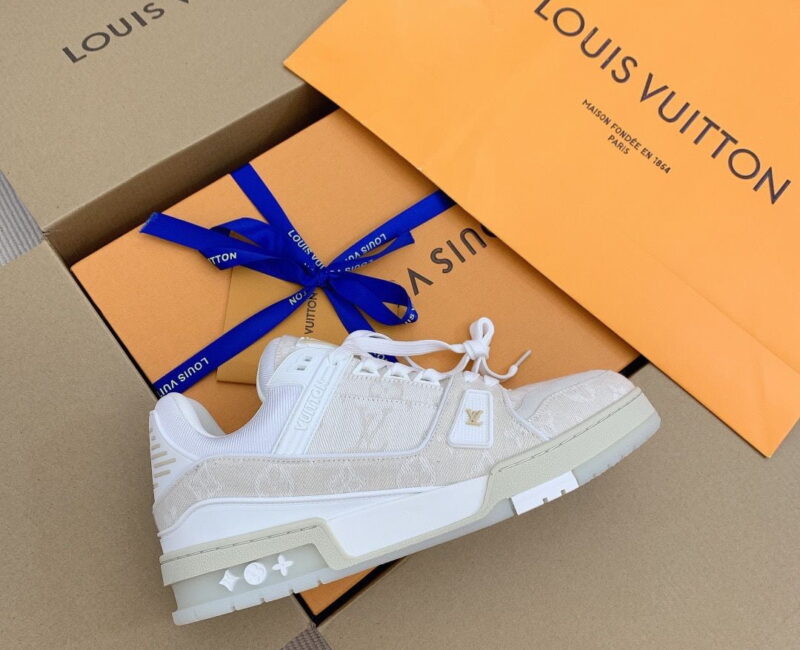 Giày Louis Vuitton LV Trainer Monogram Demin màu Beige Like Auth