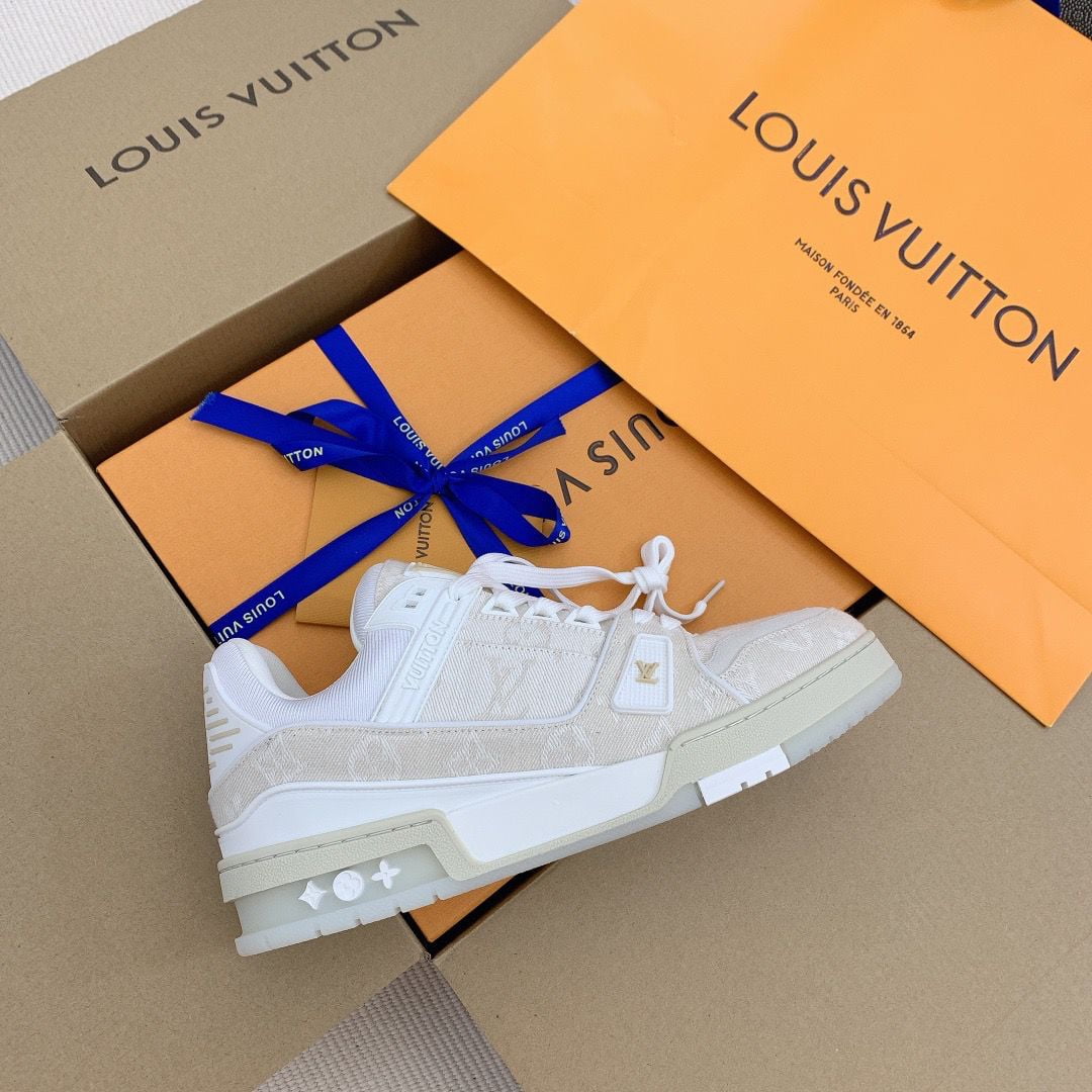 Giày Louis Vuitton LV Trainer Monogram Demin màu Beige Like Auth
