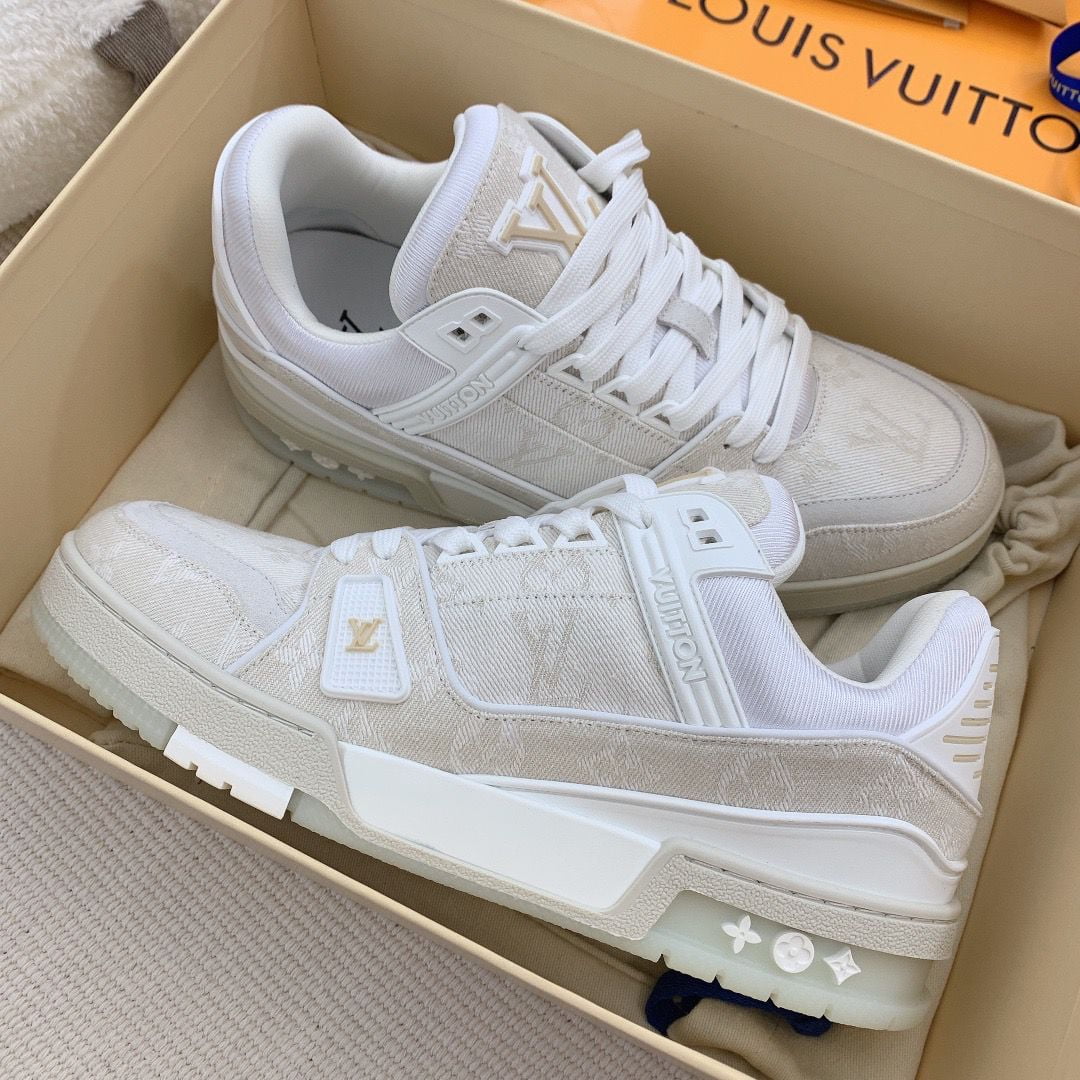 Giày Louis Vuitton LV Trainer Monogram Demin màu Beige Like Auth