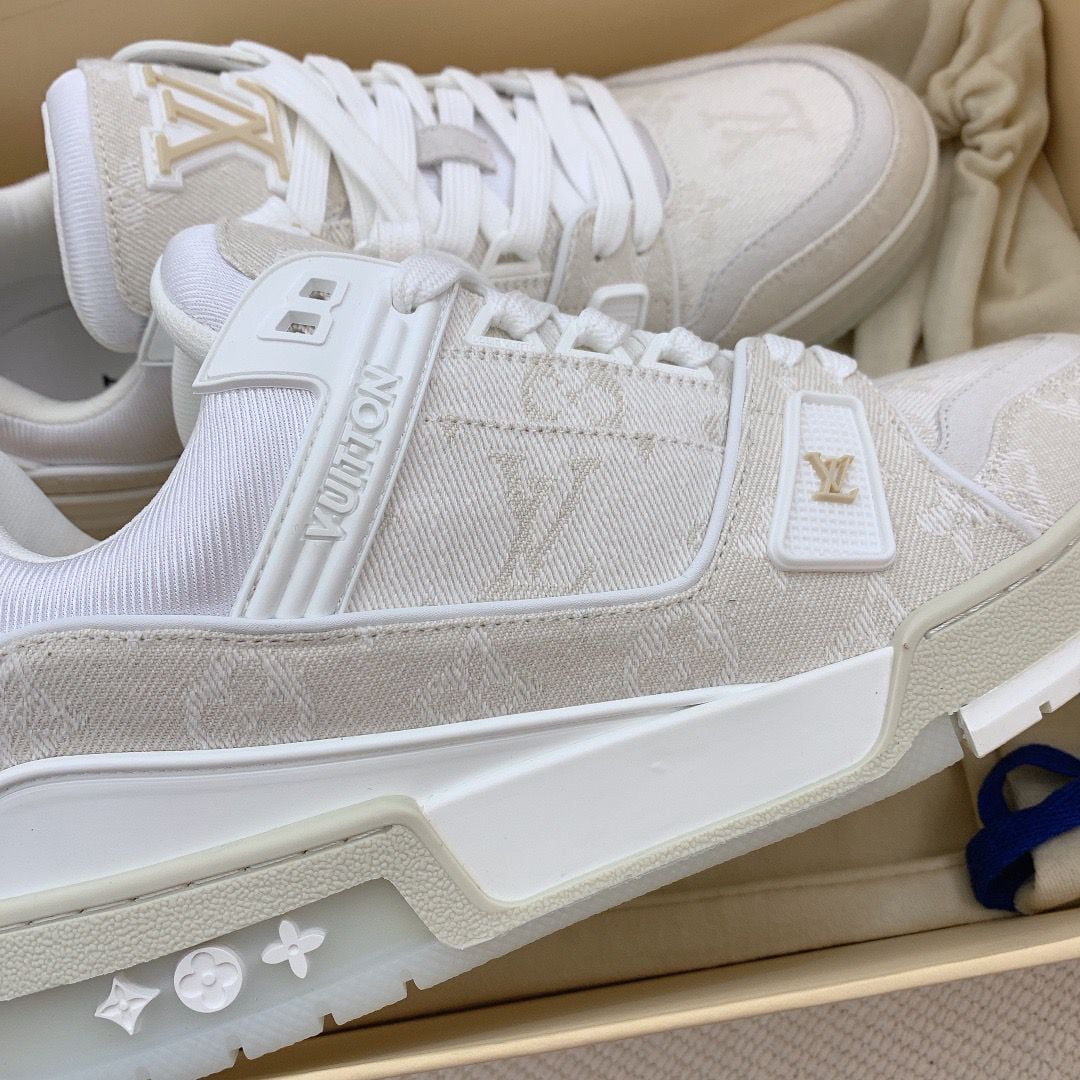 Giày Louis Vuitton LV Trainer Monogram Demin màu Beige Like Auth