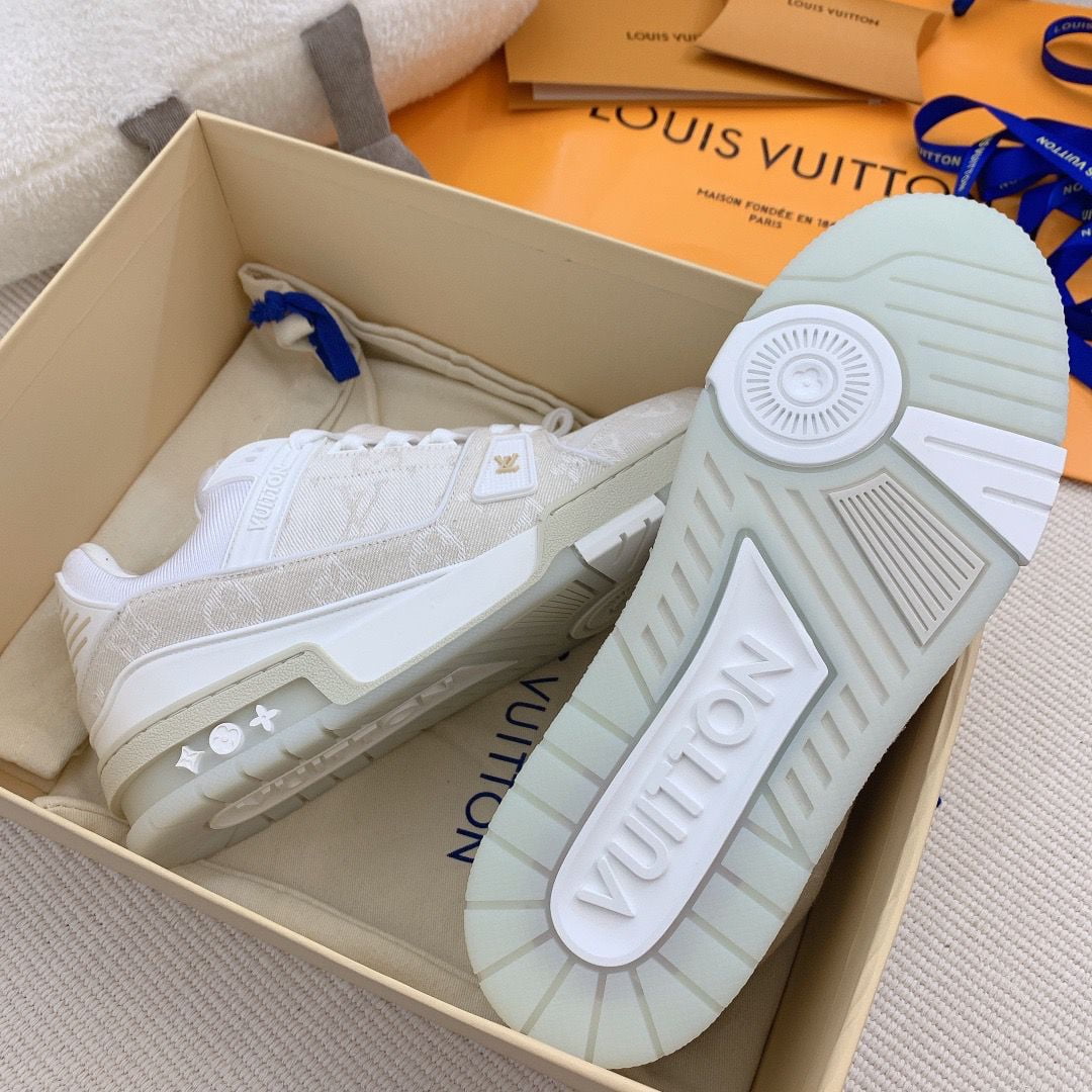Giày Louis Vuitton LV Trainer Monogram Demin màu Beige Like Auth