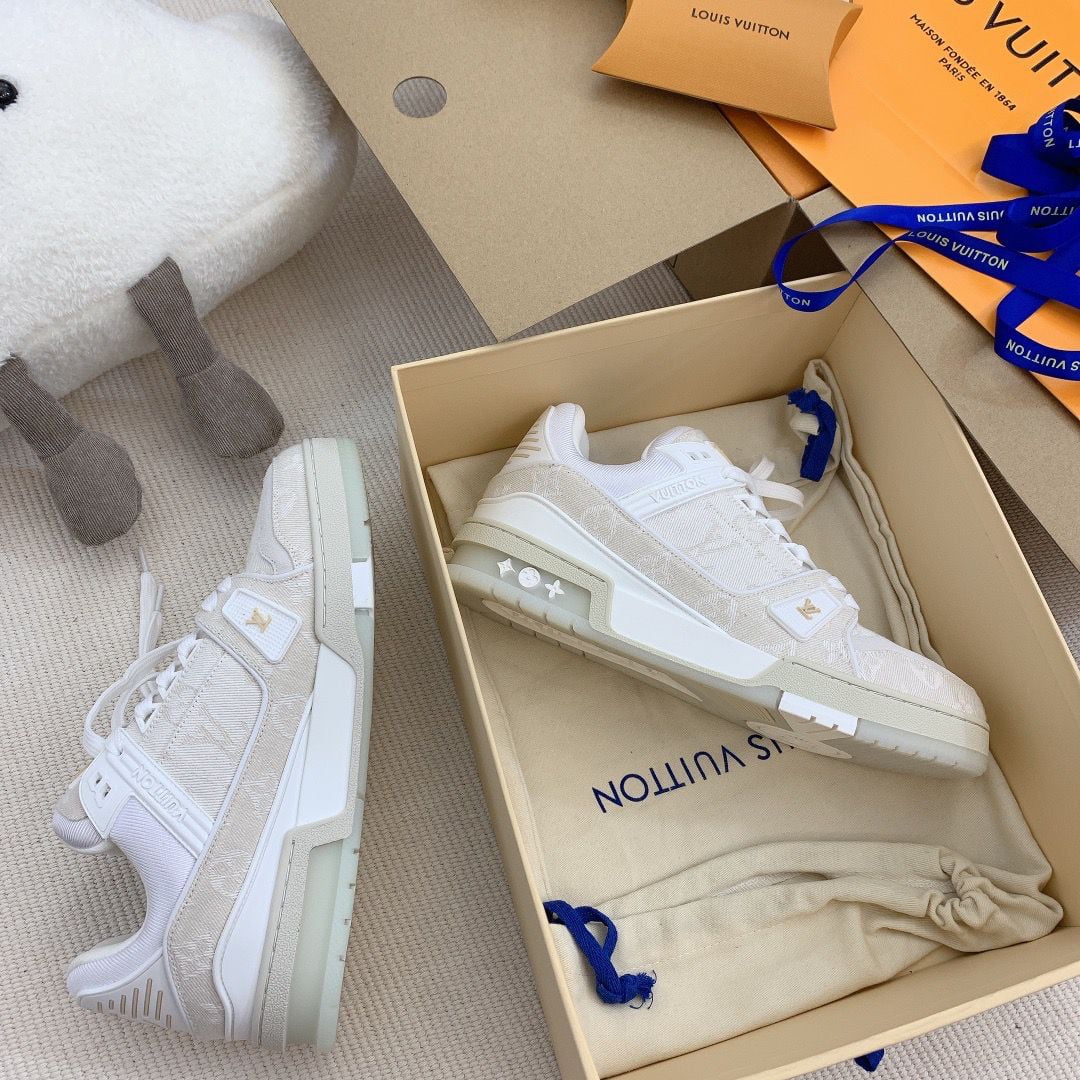 Giày Louis Vuitton LV Trainer Monogram Demin màu Beige Like Auth