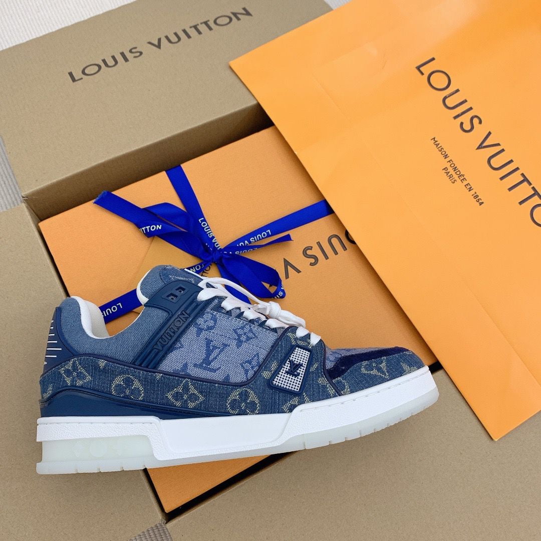 Giày Louis Vuitton LV Trainer Monogram Denim Blue Like Auth