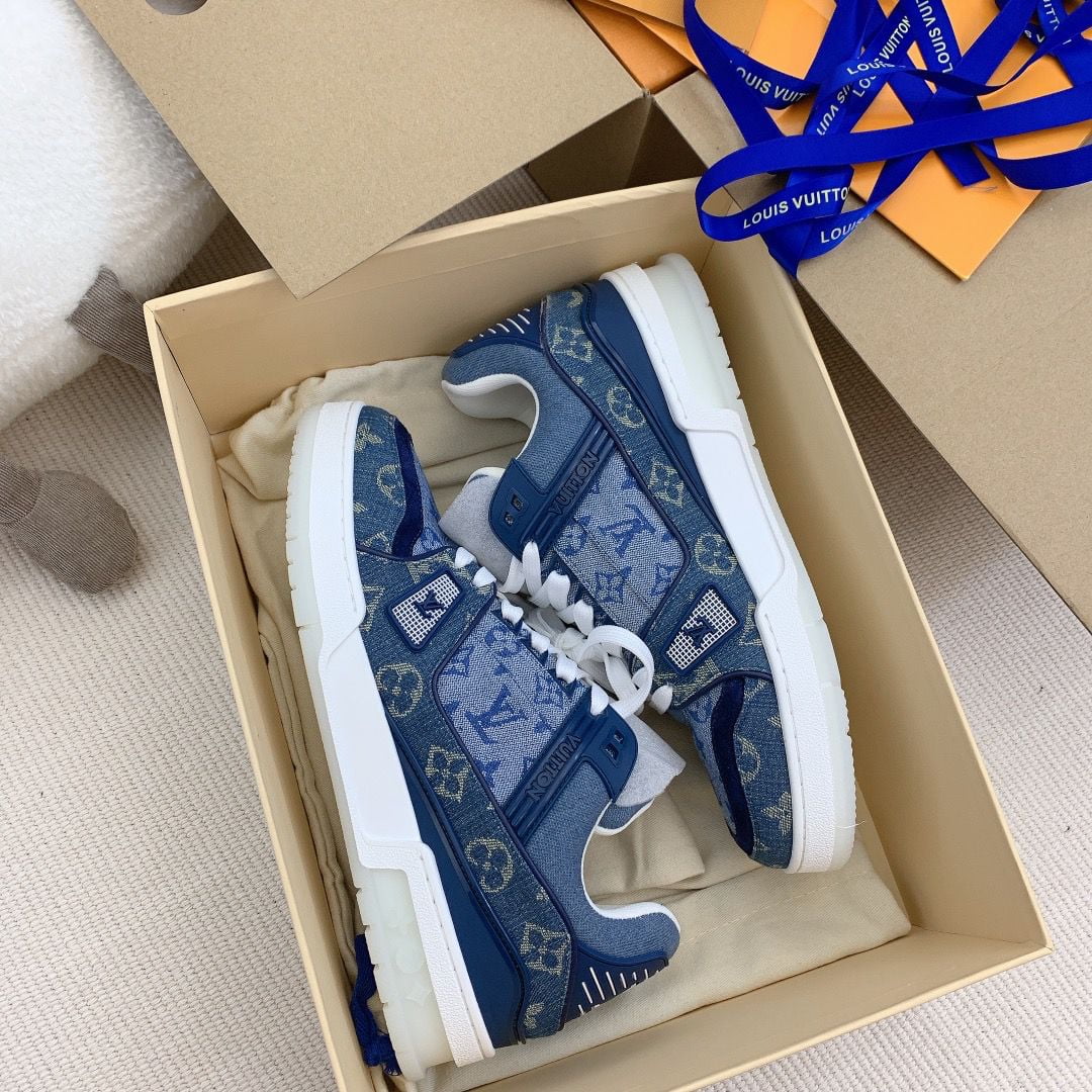 Giày Louis Vuitton LV Trainer Monogram Denim Blue Like Auth