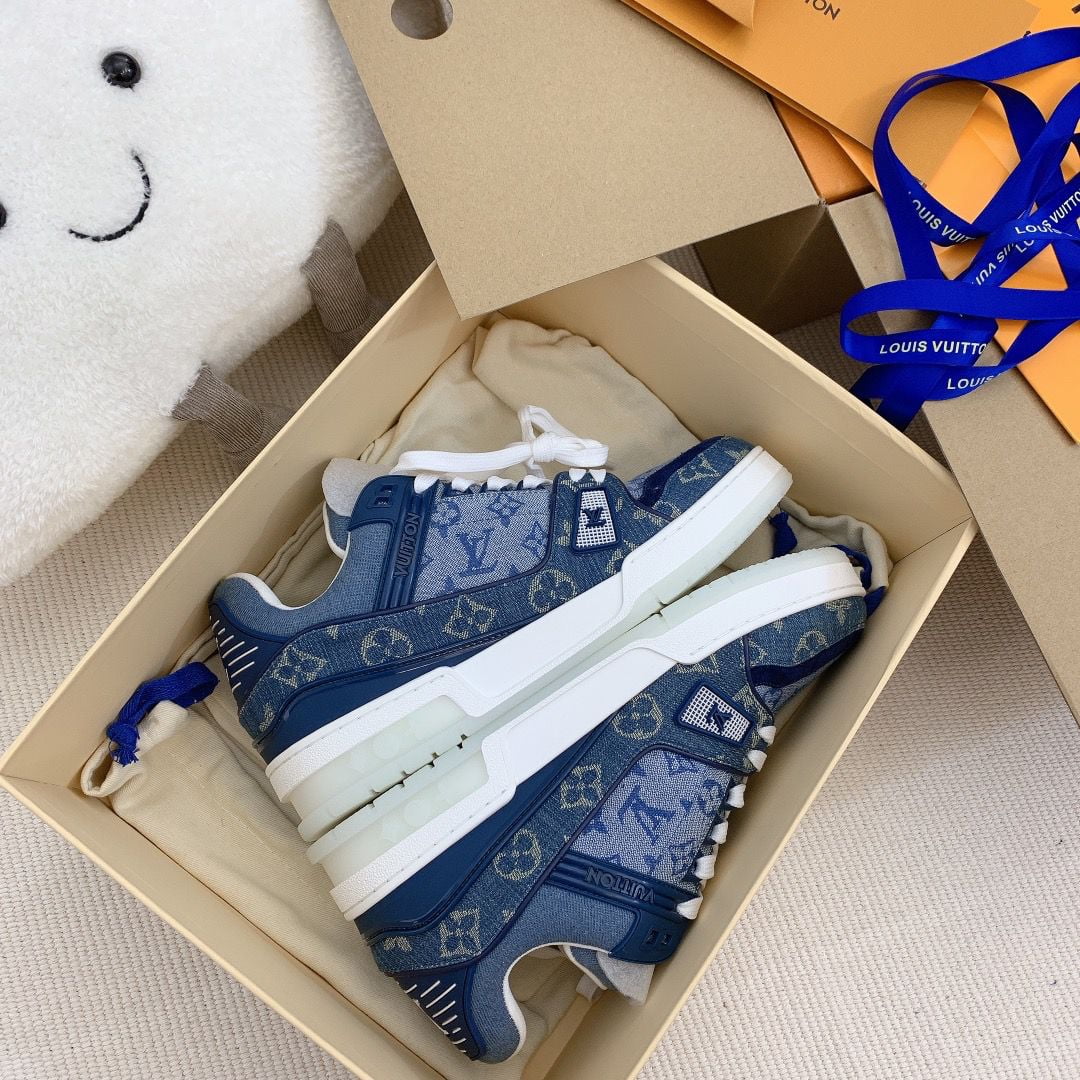 Giày Louis Vuitton LV Trainer Monogram Denim Blue Like Auth