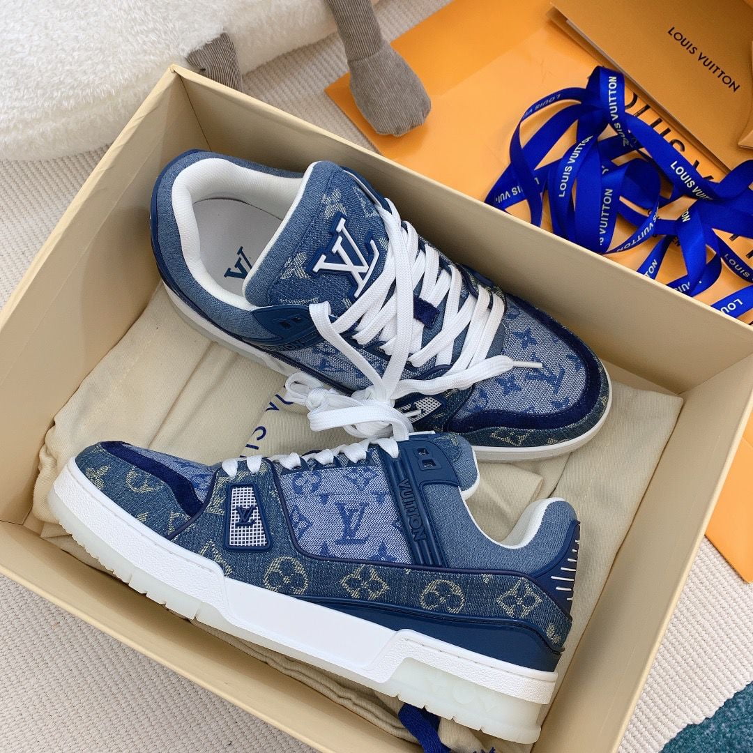 Giày Louis Vuitton LV Trainer Monogram Denim Blue Like Auth