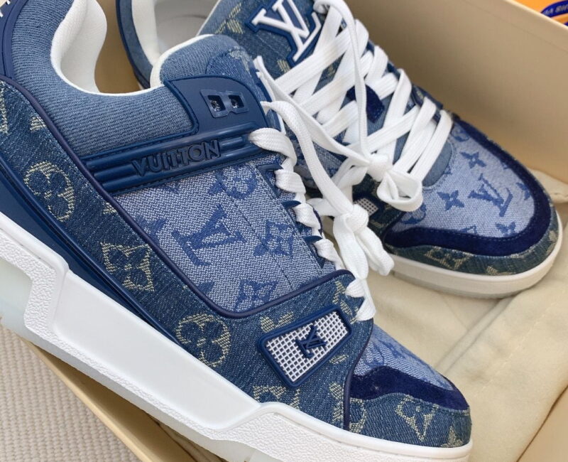 Giày Louis Vuitton LV Trainer Monogram Denim Blue Like Auth