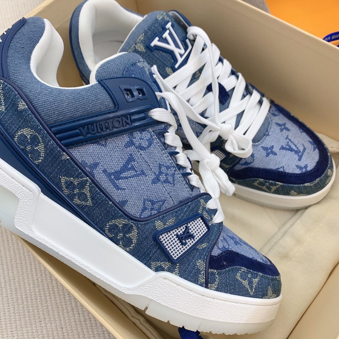 Giày Louis Vuitton LV Trainer Monogram Denim Blue Like Auth