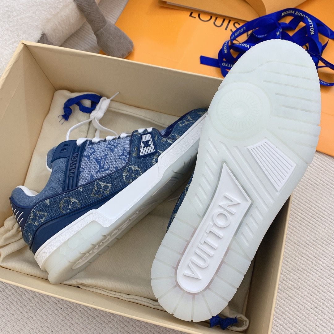 Giày Louis Vuitton LV Trainer Monogram Denim Blue Like Auth