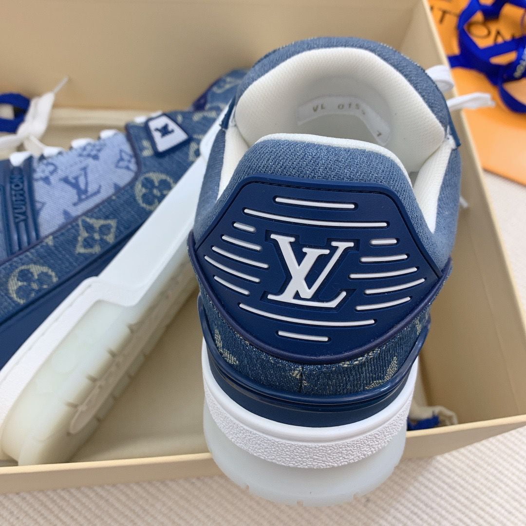 Giày Louis Vuitton LV Trainer Monogram Denim Blue Like Auth