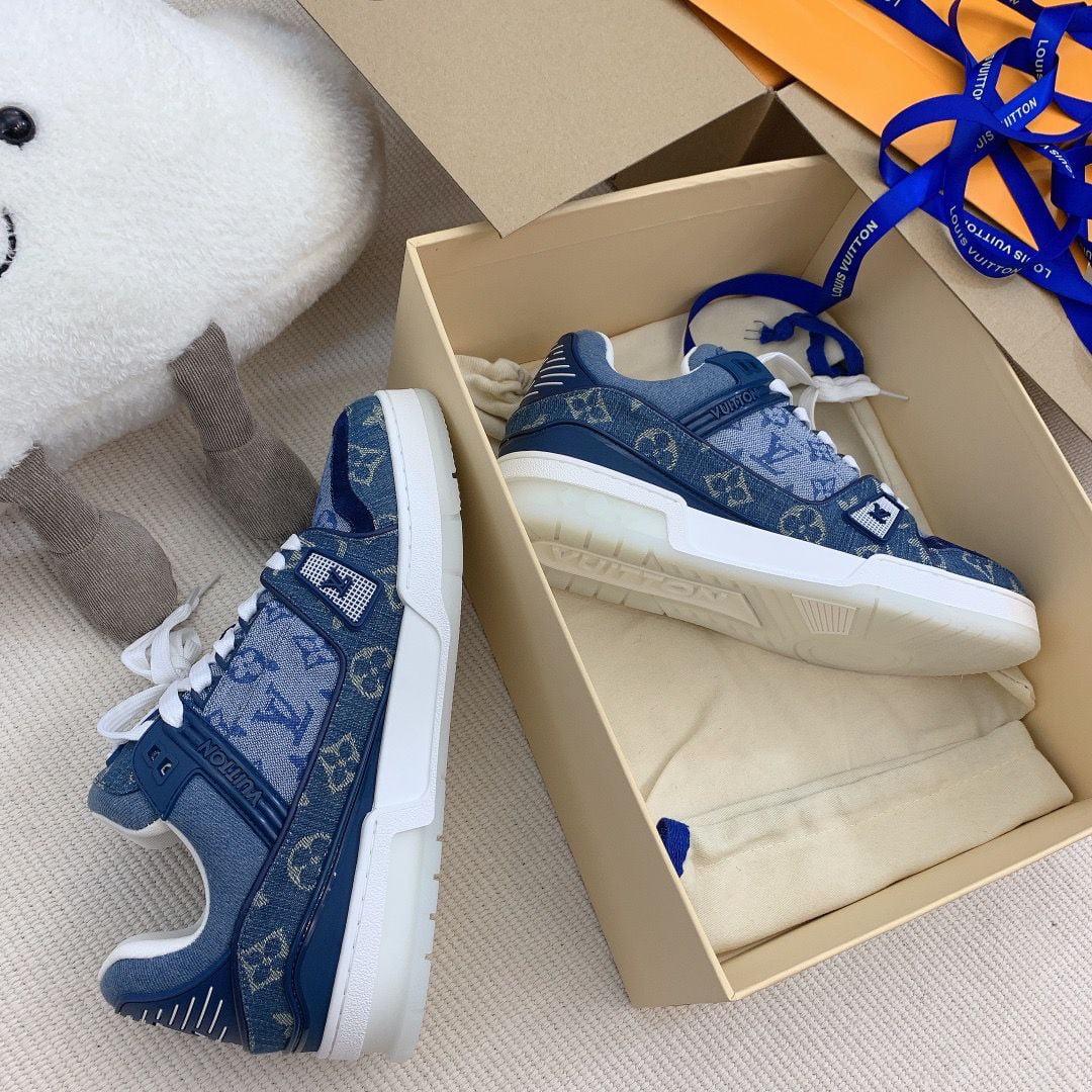 Giày Louis Vuitton LV Trainer Monogram Denim Blue Like Auth