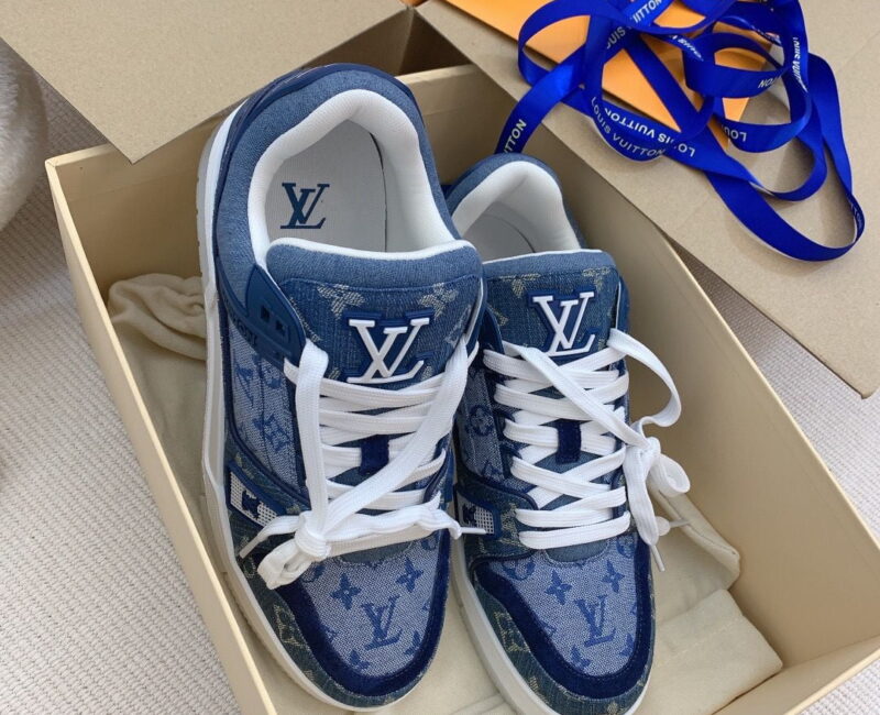 Giày Louis Vuitton LV Trainer Monogram Denim Blue Like Auth