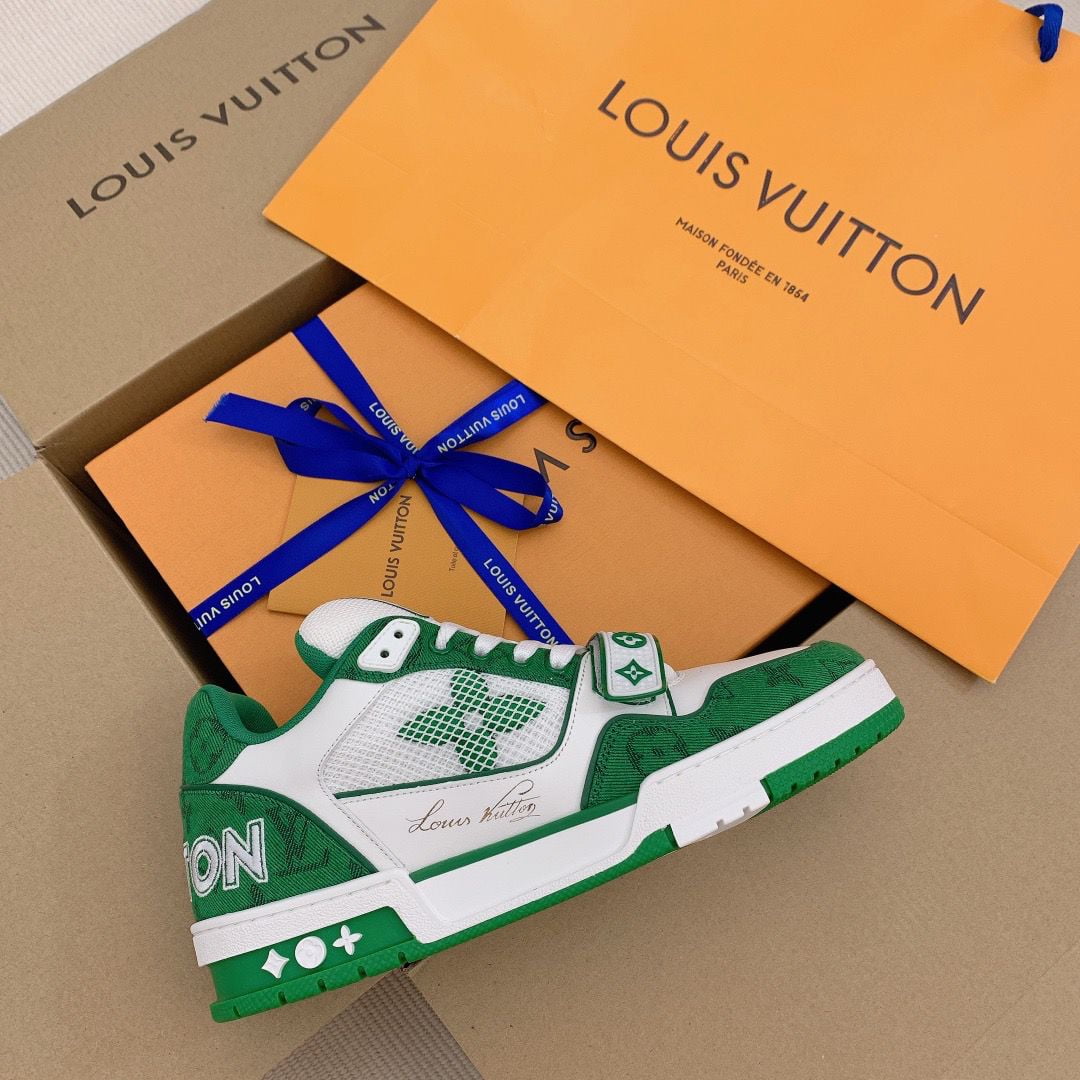 Giày Louis Vuitton Lv Trainer Monogram Xanh có quai dán velcro