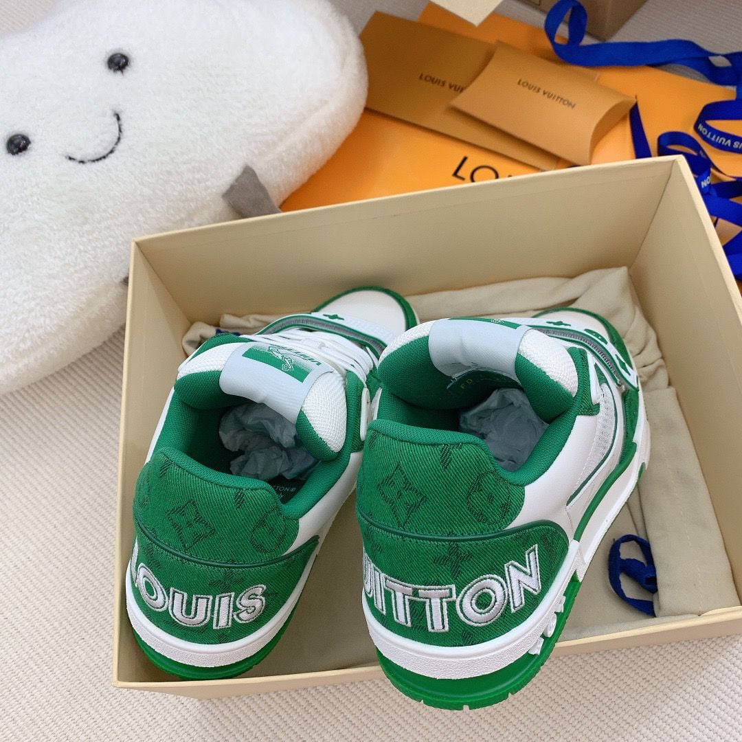 Giày Louis Vuitton Lv Trainer Monogram Green quai Velcro Like Auth