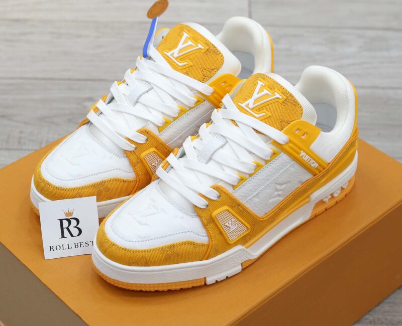 Giày Louis Vuitton Lv Trainer Yellow Monogram Denim Like Auth