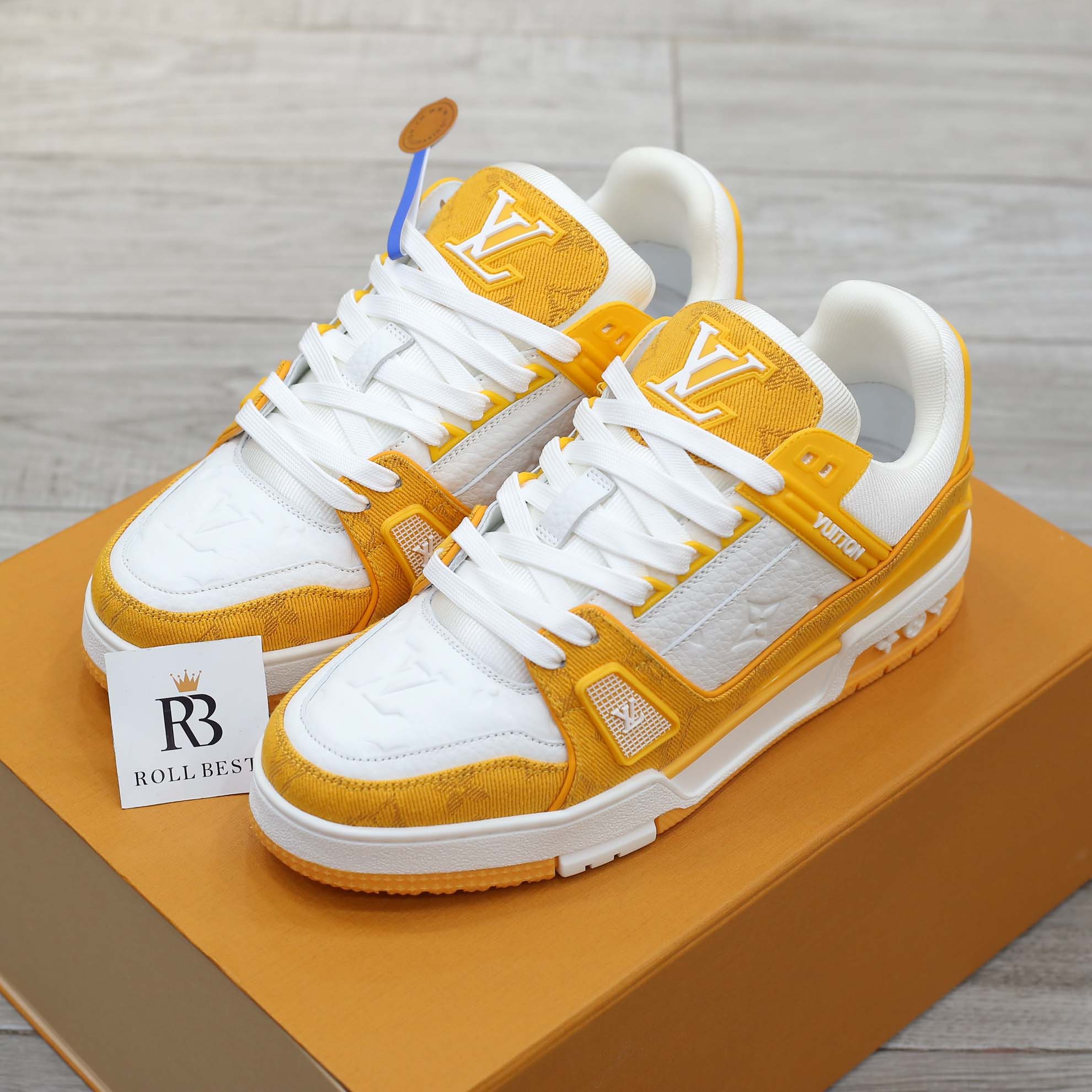 Giày Louis Vuitton Lv Trainer Yellow Monogram Denim Like Auth