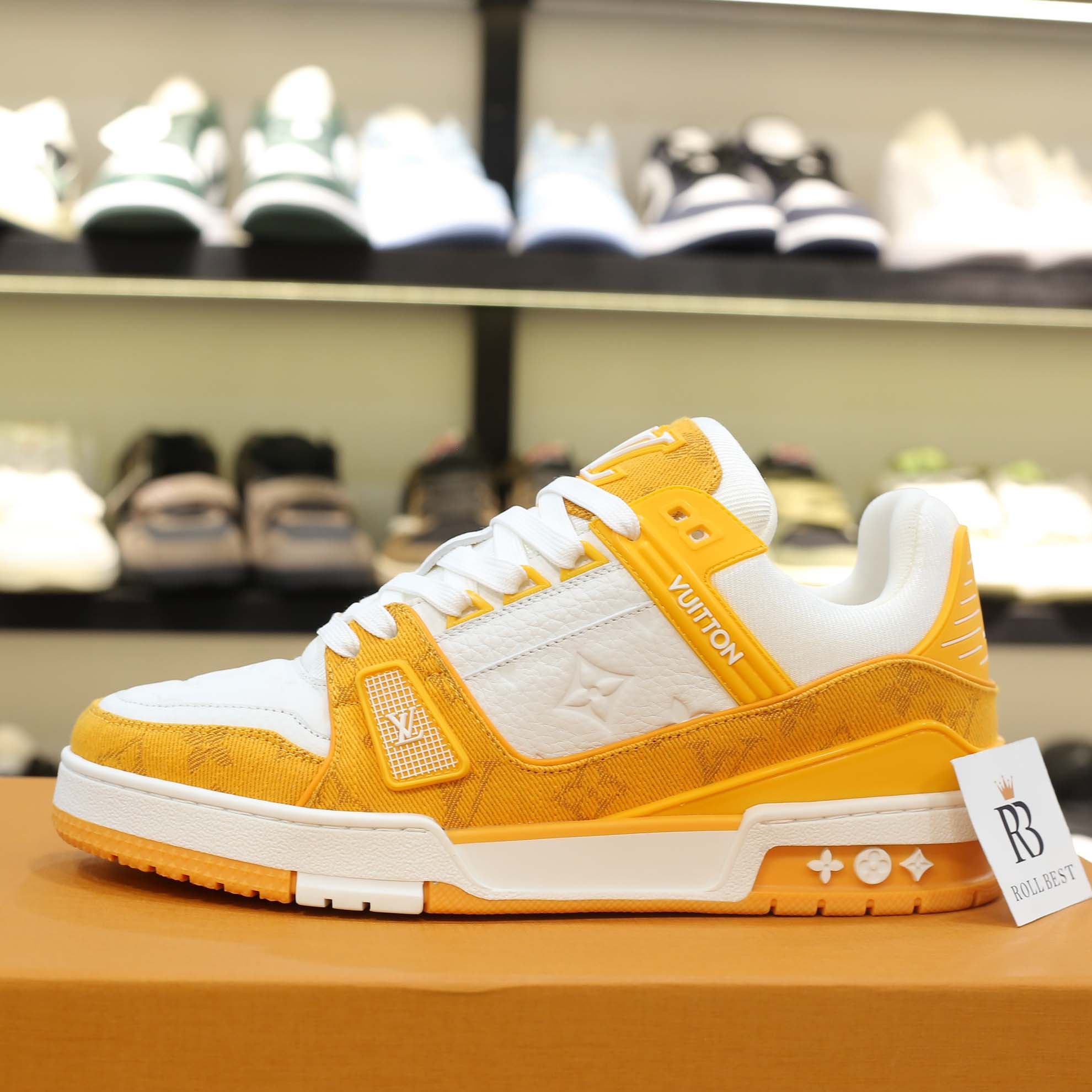 Giày Louis Vuitton Lv Trainer màu vàng Yellow Monogram Denim màu vàng