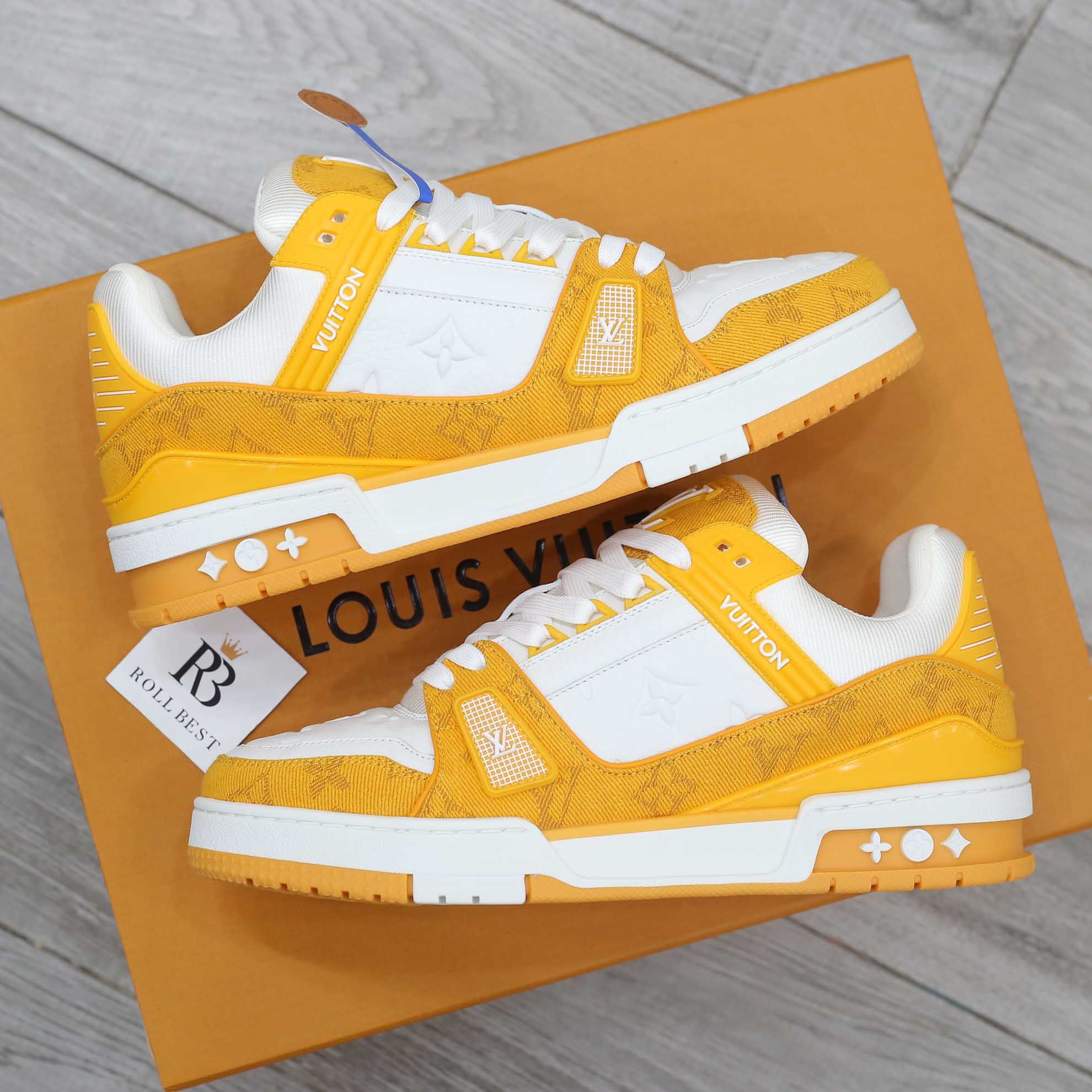 Giày Louis Vuitton Lv Trainer màu vàng Yellow Monogram Denim màu vàng