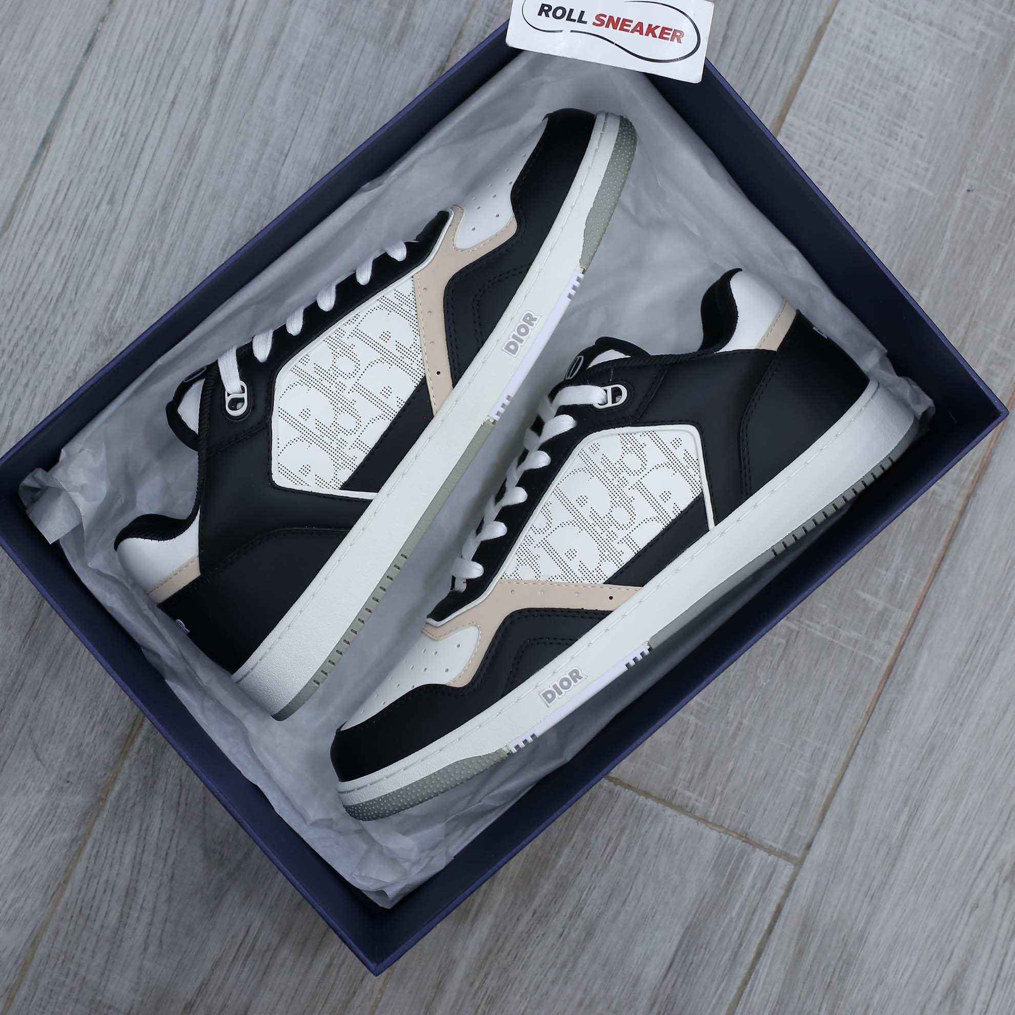Giày Dior B27 Low Black White Beige họa tiết Dior Oblique Galaxy Like Auth