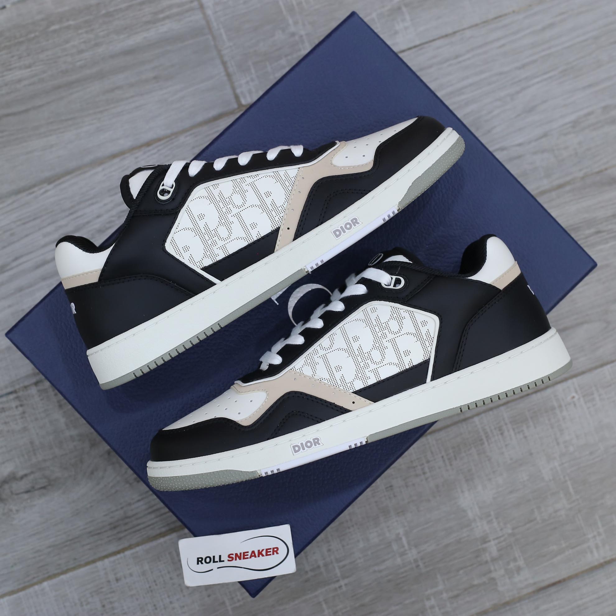 Giày Dior B27 Low Black White Beige họa tiết Dior Oblique Galaxy Like Auth