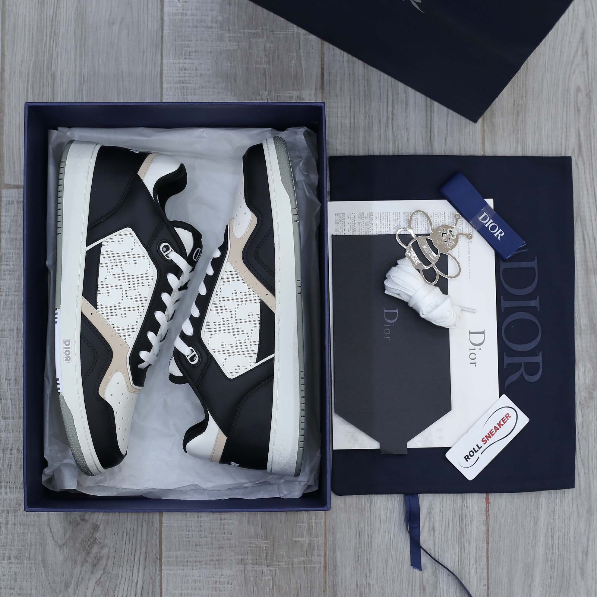 Giày Dior B27 Low Black White Beige họa tiết Dior Oblique Galaxy Like Auth