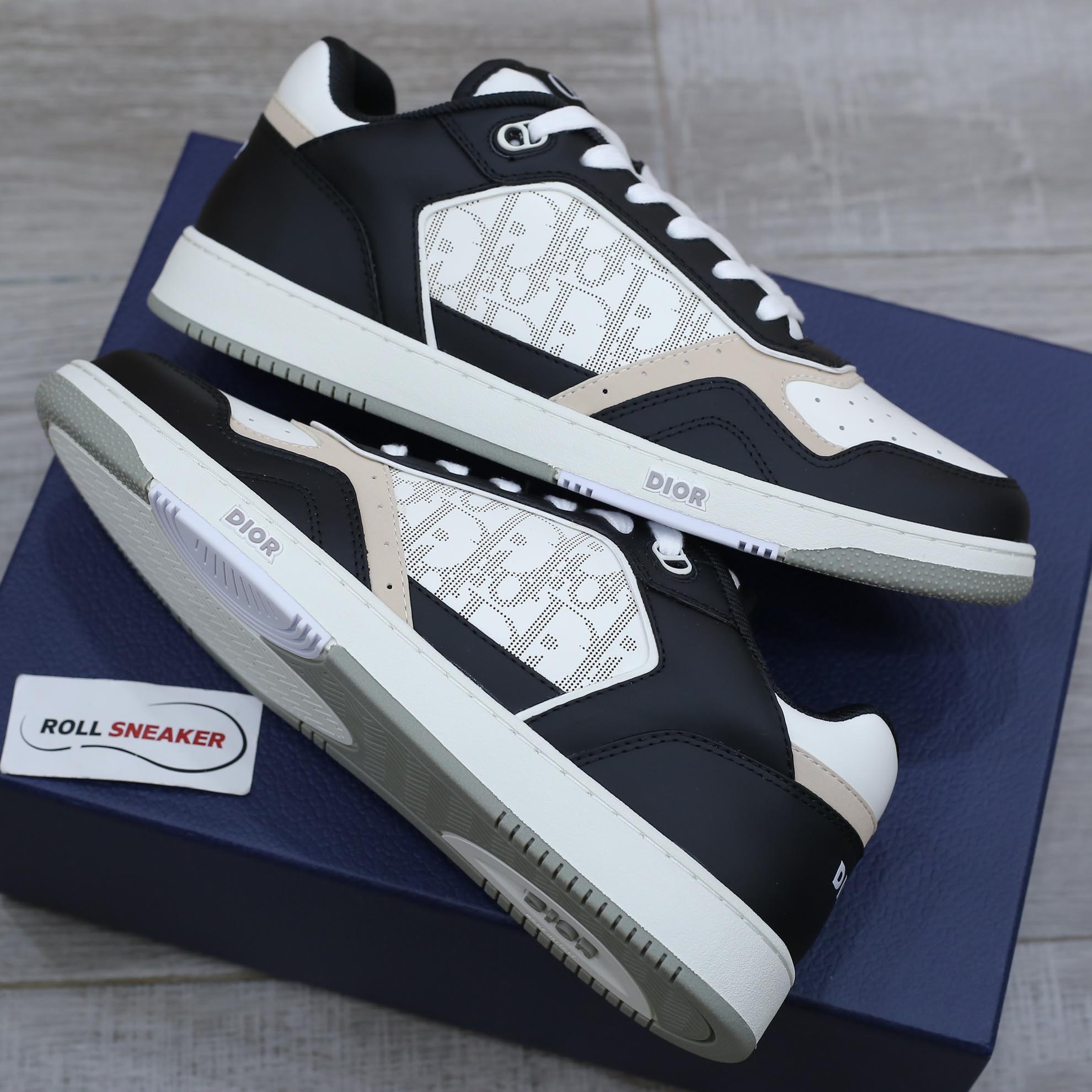 Giày Dior B27 Low Black White Beige họa tiết Dior Oblique Galaxy Like Auth