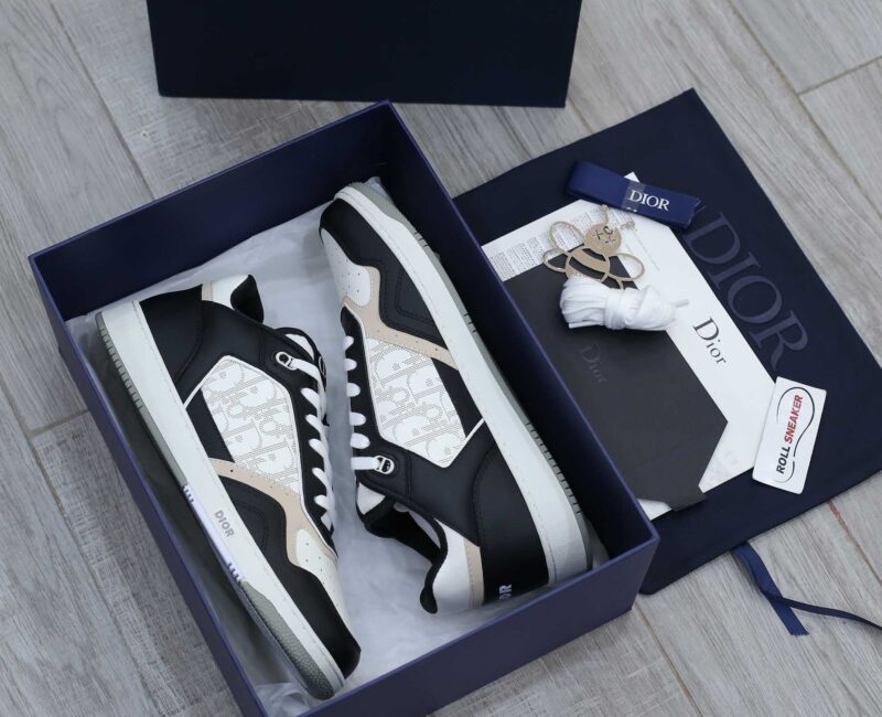 Giày Dior B27 Low Black White Beige họa tiết Dior Oblique Galaxy Like Auth