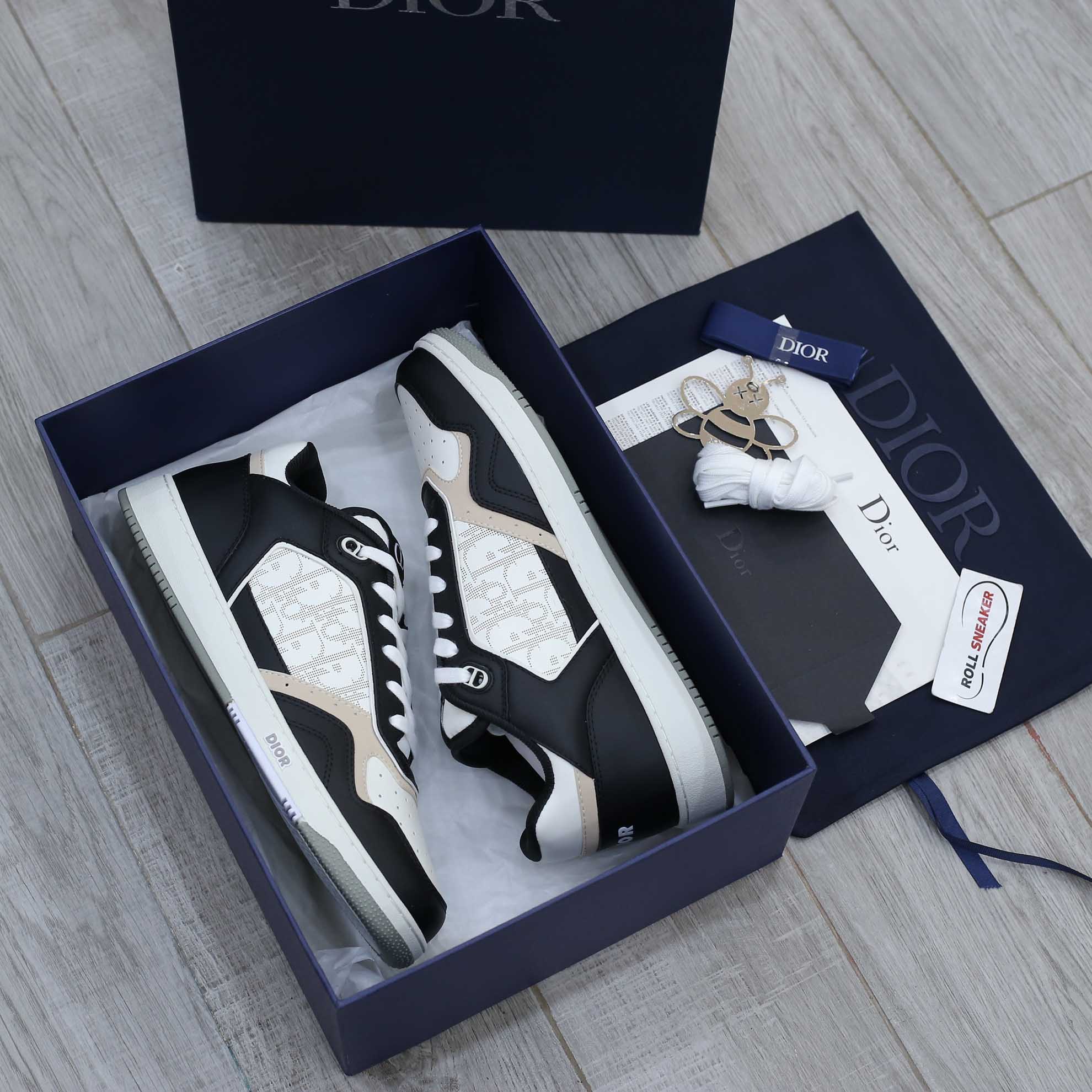 Giày Dior B27 Low Black White Beige họa tiết Dior Oblique Galaxy Like Auth