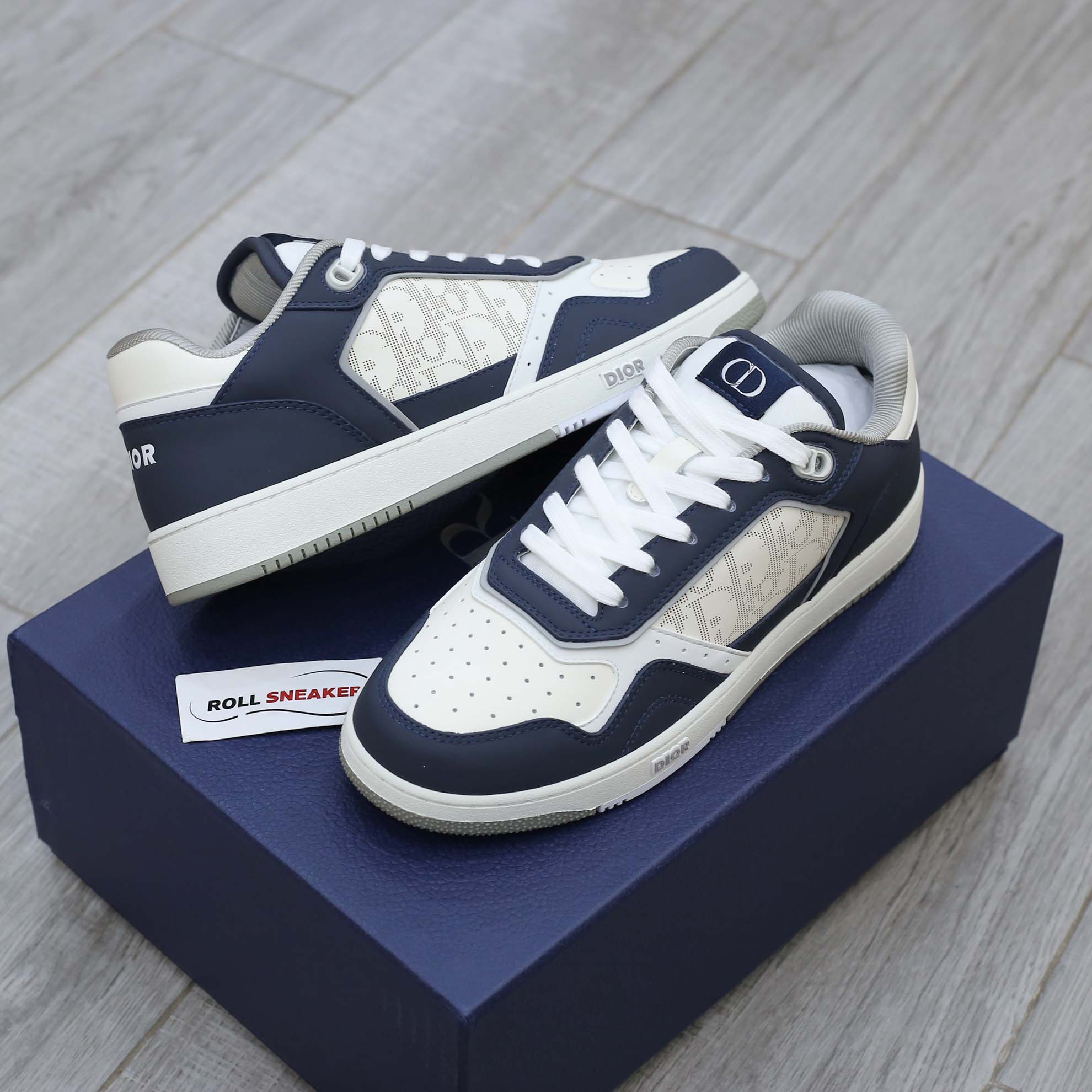 Giày Dior B27 Low Deep Blue and White họa tiết da Dior Oblique Galaxy Like Auth