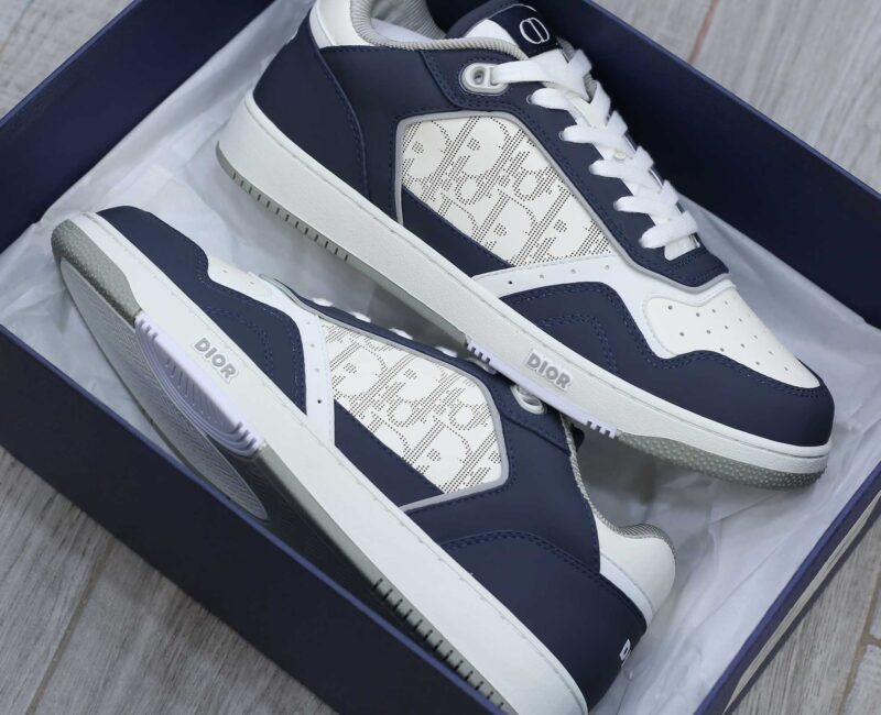 Giày Dior B27 Low Deep Blue and White họa tiết da Dior Oblique Galaxy Like Auth