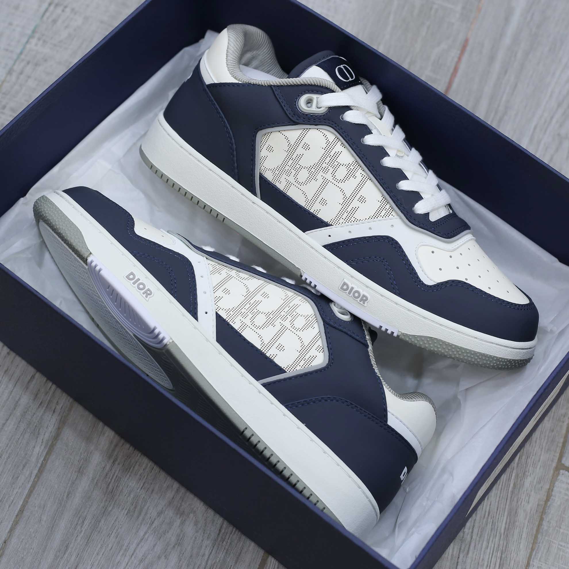 Giày Dior B27 Low Deep Blue and White họa tiết da Dior Oblique Galaxy Like Auth