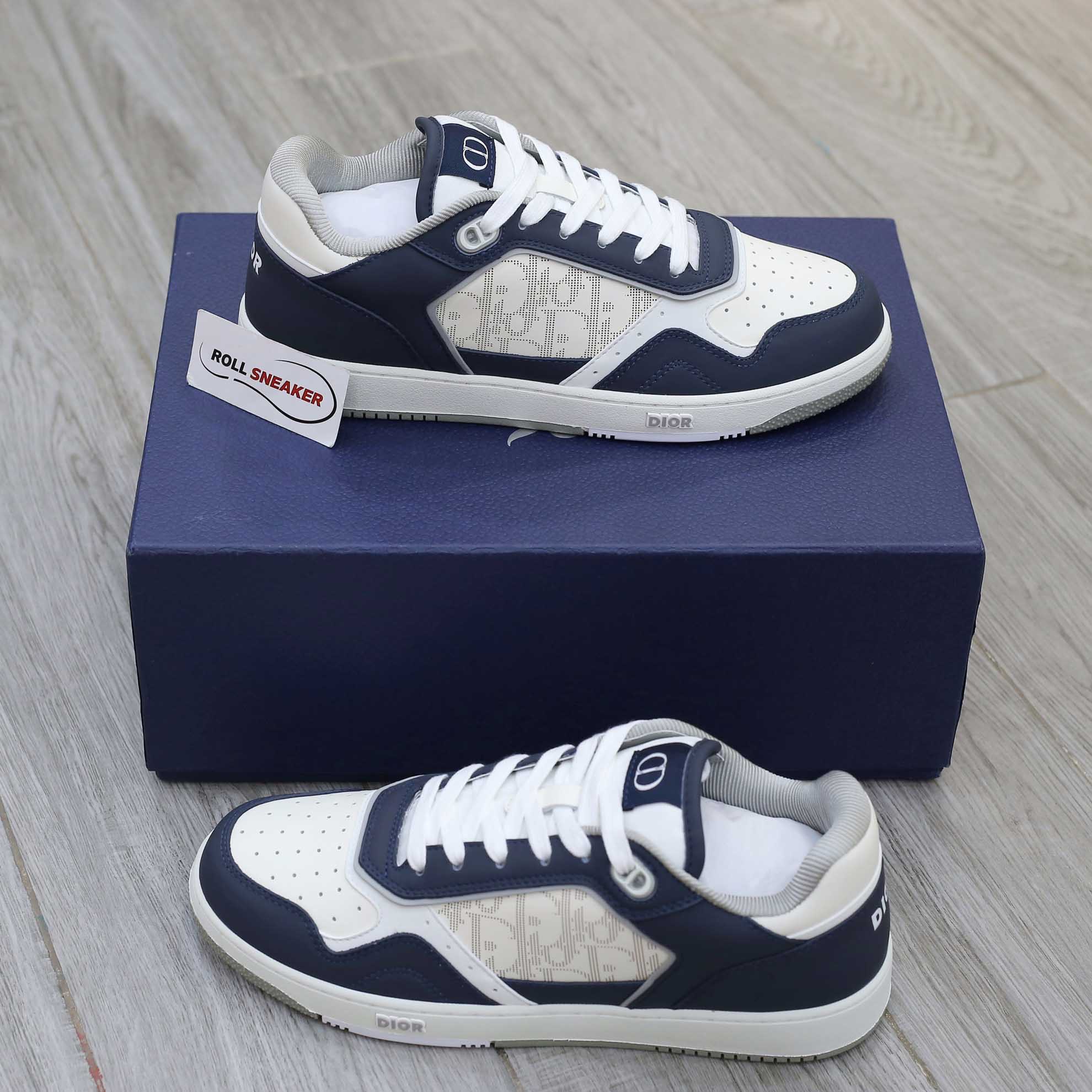 Giày Dior B27 Low Deep Blue and White họa tiết da Dior Oblique Galaxy Like Auth