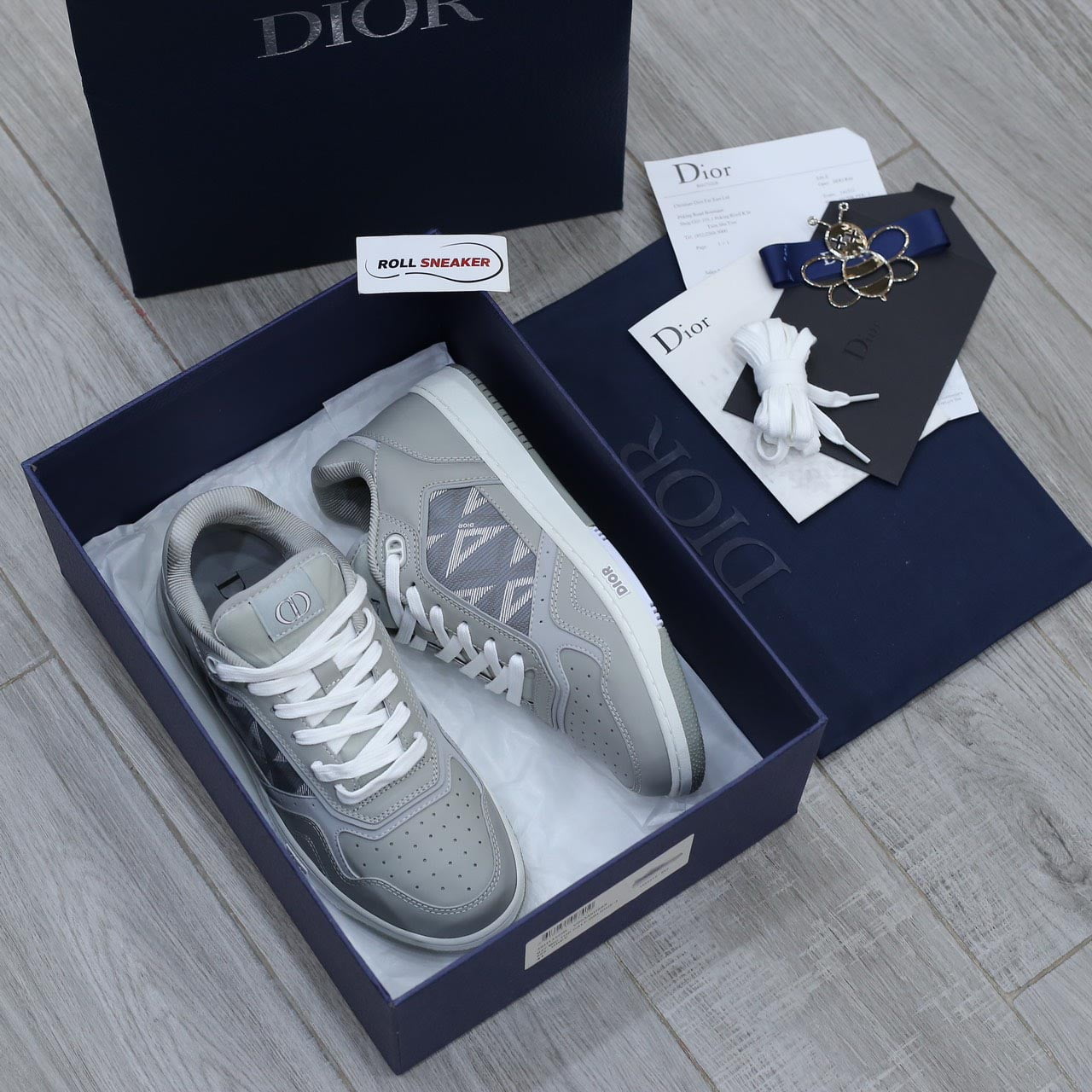 Giày Dior B27 Low Dior Gray họa tiết CD Diamond Canvas Like Auth