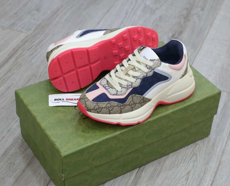 Giày Gucci GG Rhyton sneaker Pink leather and GG Canvas