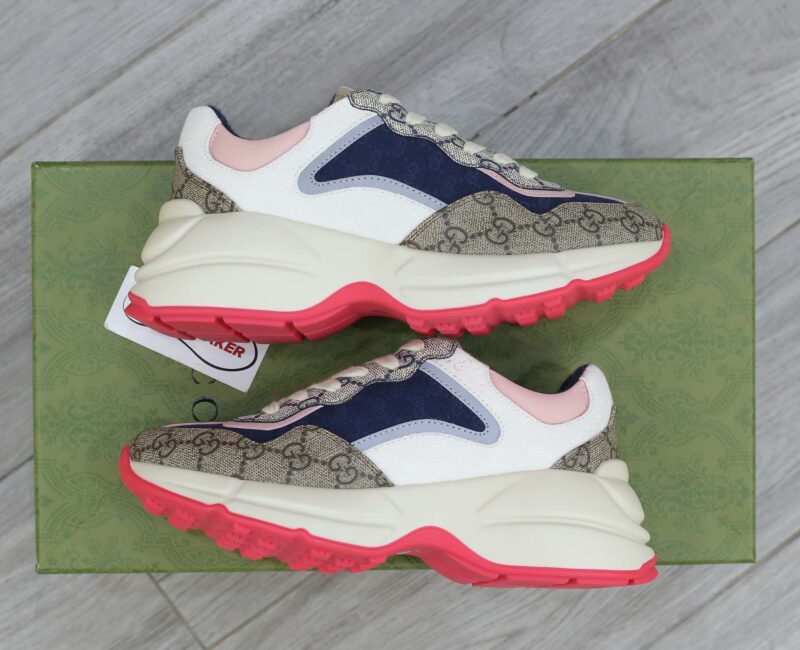 Giày Gucci GG Rhyton sneaker Pink leather and GG Canvas