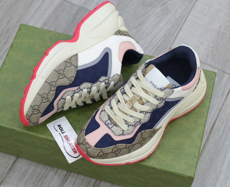 Giày Gucci GG Rhyton sneaker Pink leather and GG Canvas