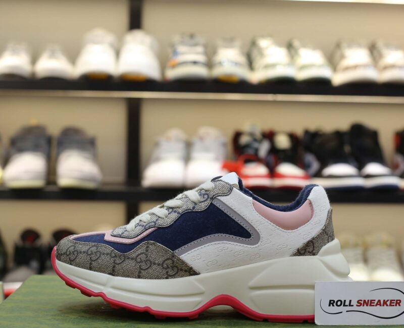 Giày Gucci GG Rhyton sneaker Pink leather and GG Canvas