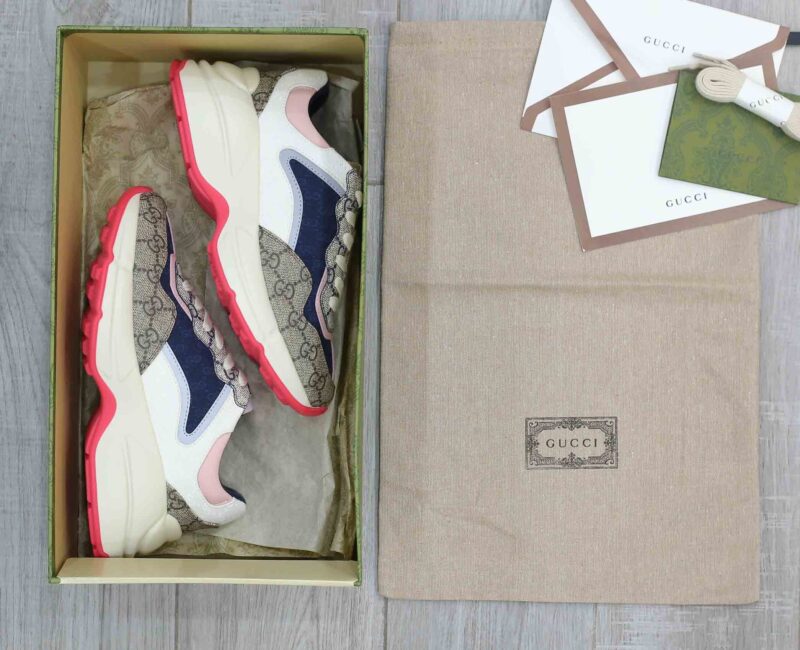 Giày Gucci GG Rhyton sneaker Pink leather and GG Canvas