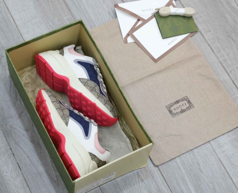 Giày Gucci GG Rhyton sneaker Pink leather and GG Canvas