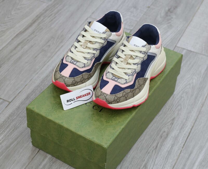 Giày Gucci GG Rhyton sneaker Pink leather and GG Canvas