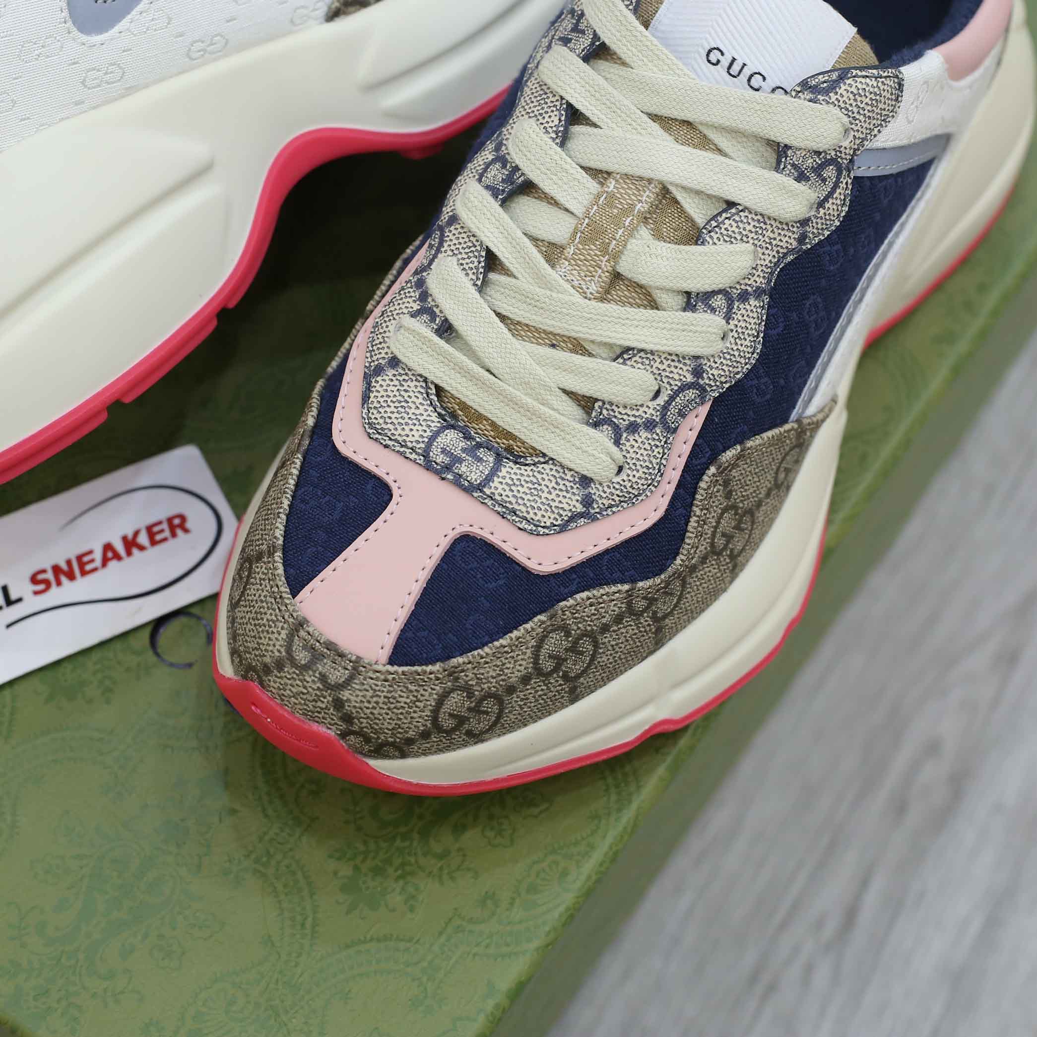 Giày Gucci GG Rhyton sneaker Pink leather and GG Canvas