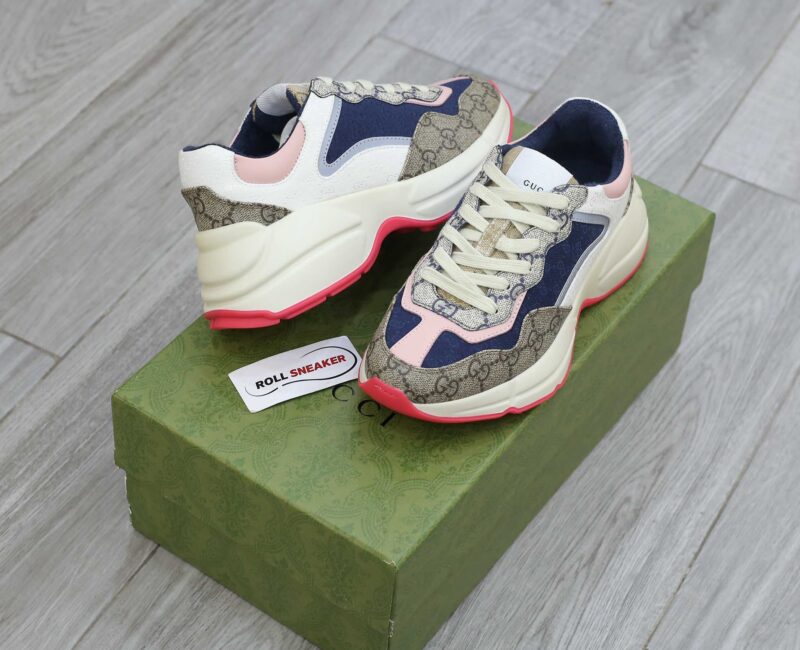 Giày Gucci GG Rhyton sneaker Pink leather and GG Canvas