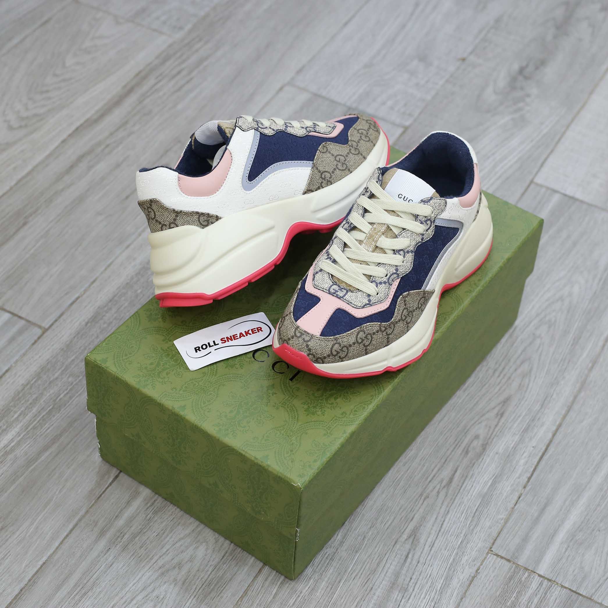 Giày Gucci GG Rhyton sneaker Pink leather and GG Canvas