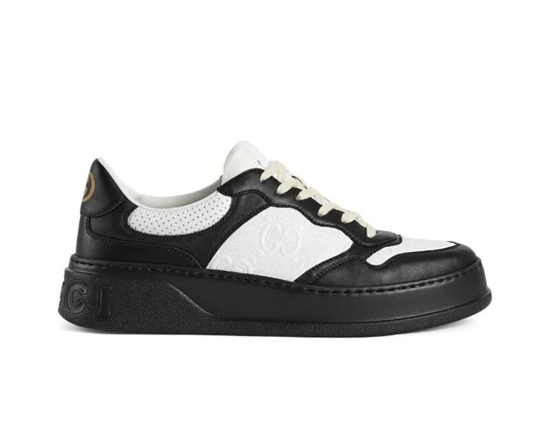 Giày Gucci GG Sneaker Black White leather họa tiết GG dập nổi
